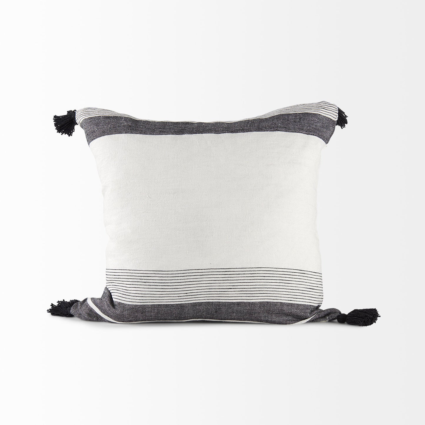Kimia 20x20 White/Black Fabric Herringbone w/Fringed Pillow Cover