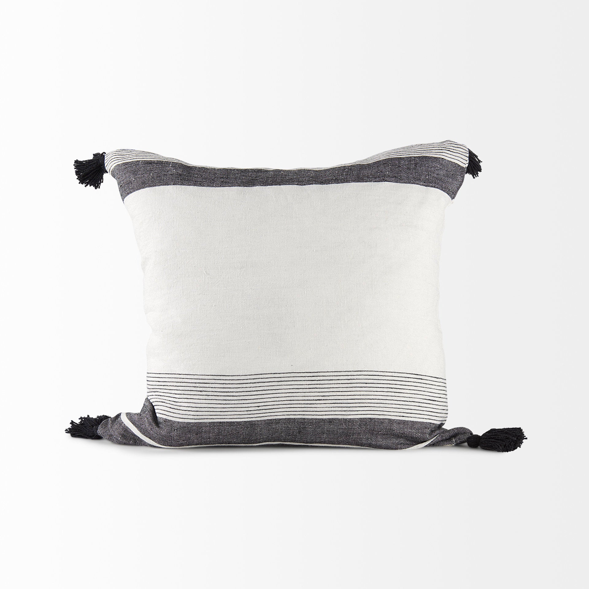 Kimia 20x20 White/Black Fabric Herringbone w/Fringed Pillow Cover