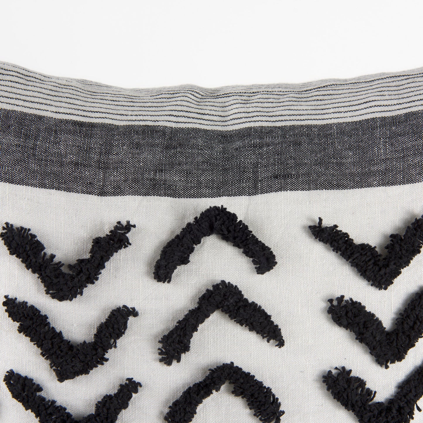 Kimia 20x20 White/Black Fabric Herringbone w/Fringed Pillow Cover