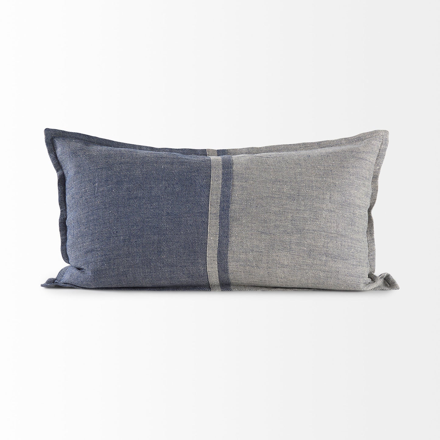 Aubrielle 14x26 Gray and Blue Fabric Color Blocked Pillow Cover