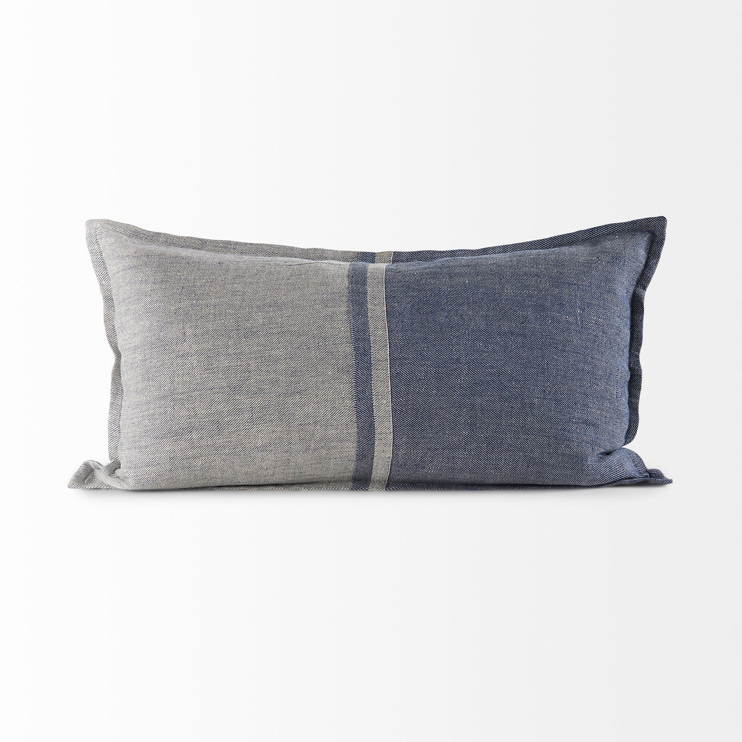 Aubrielle 14x26 Gray and Blue Fabric Color Blocked Pillow Cover