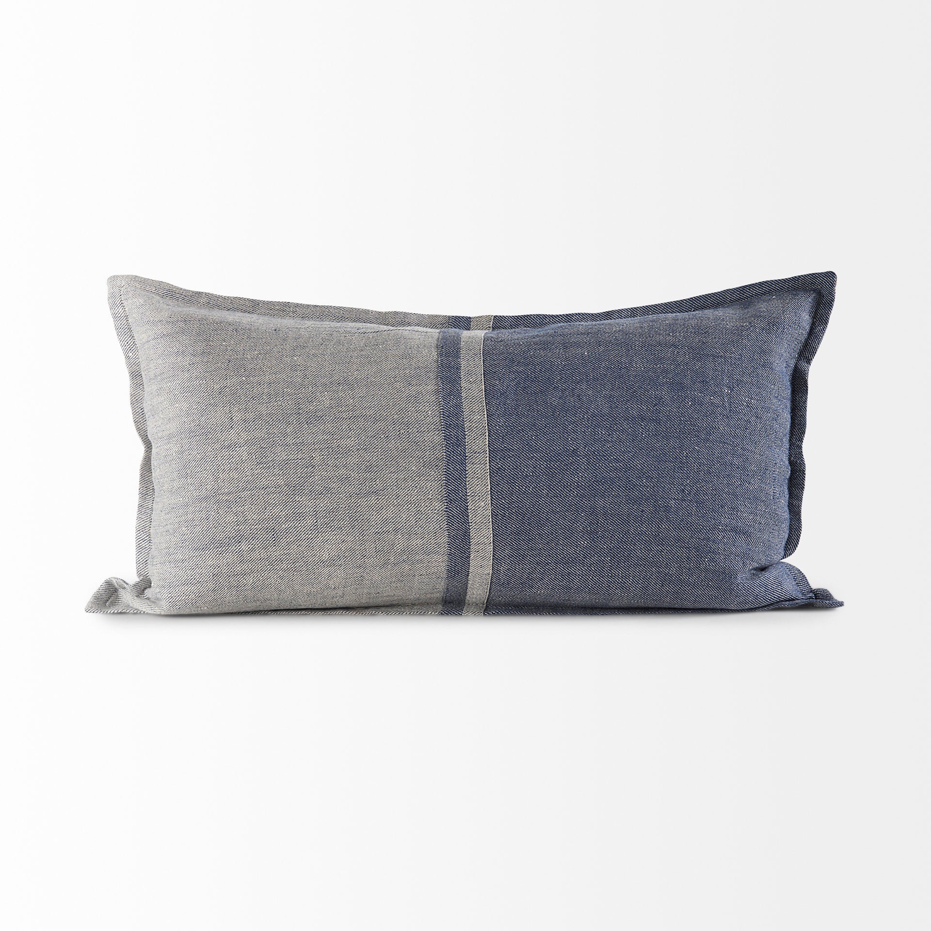 Aubrielle 14x26 Gray and Blue Fabric Color Blocked Pillow Cover