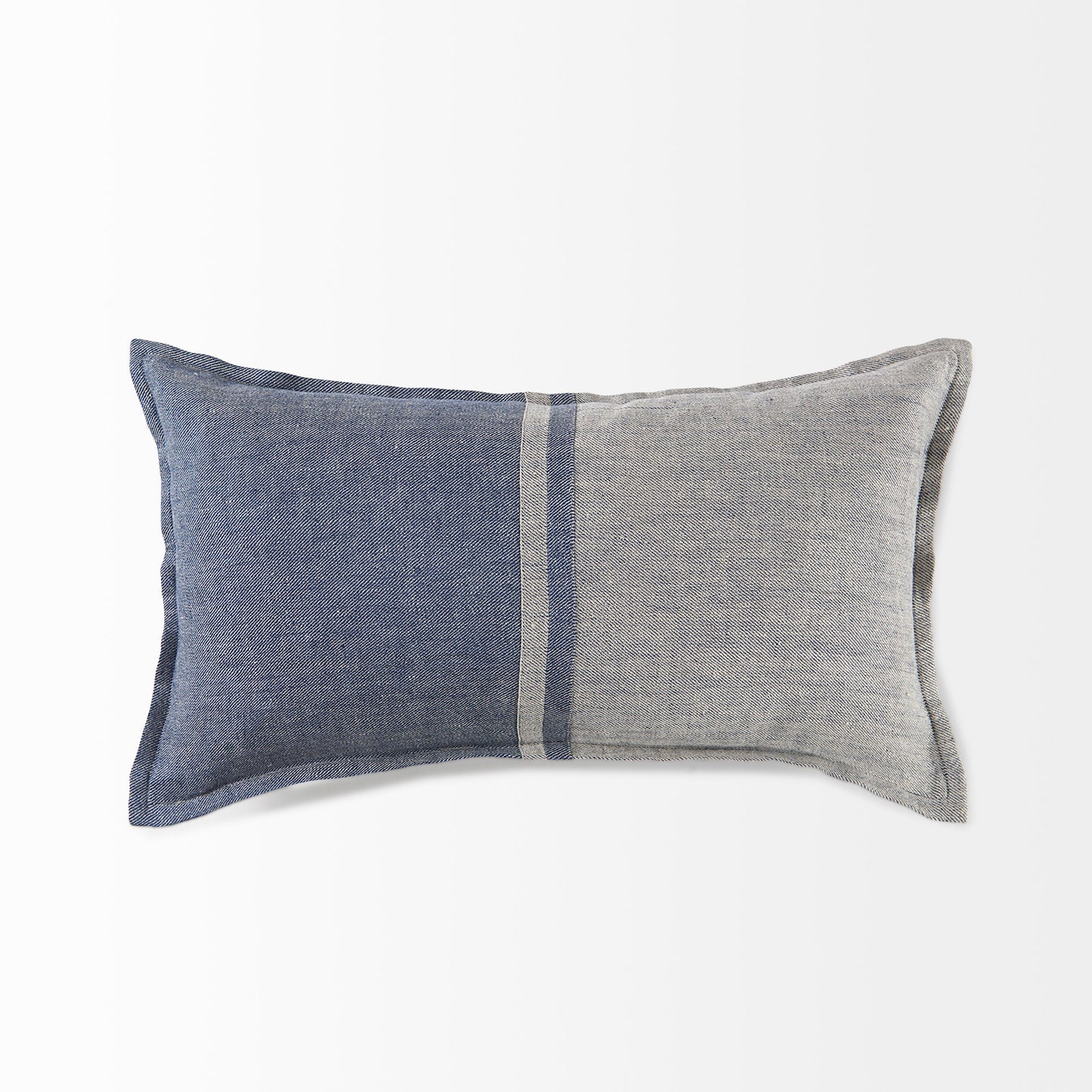 Aubrielle 14x26 Gray and Blue Fabric Color Blocked Pillow Cover