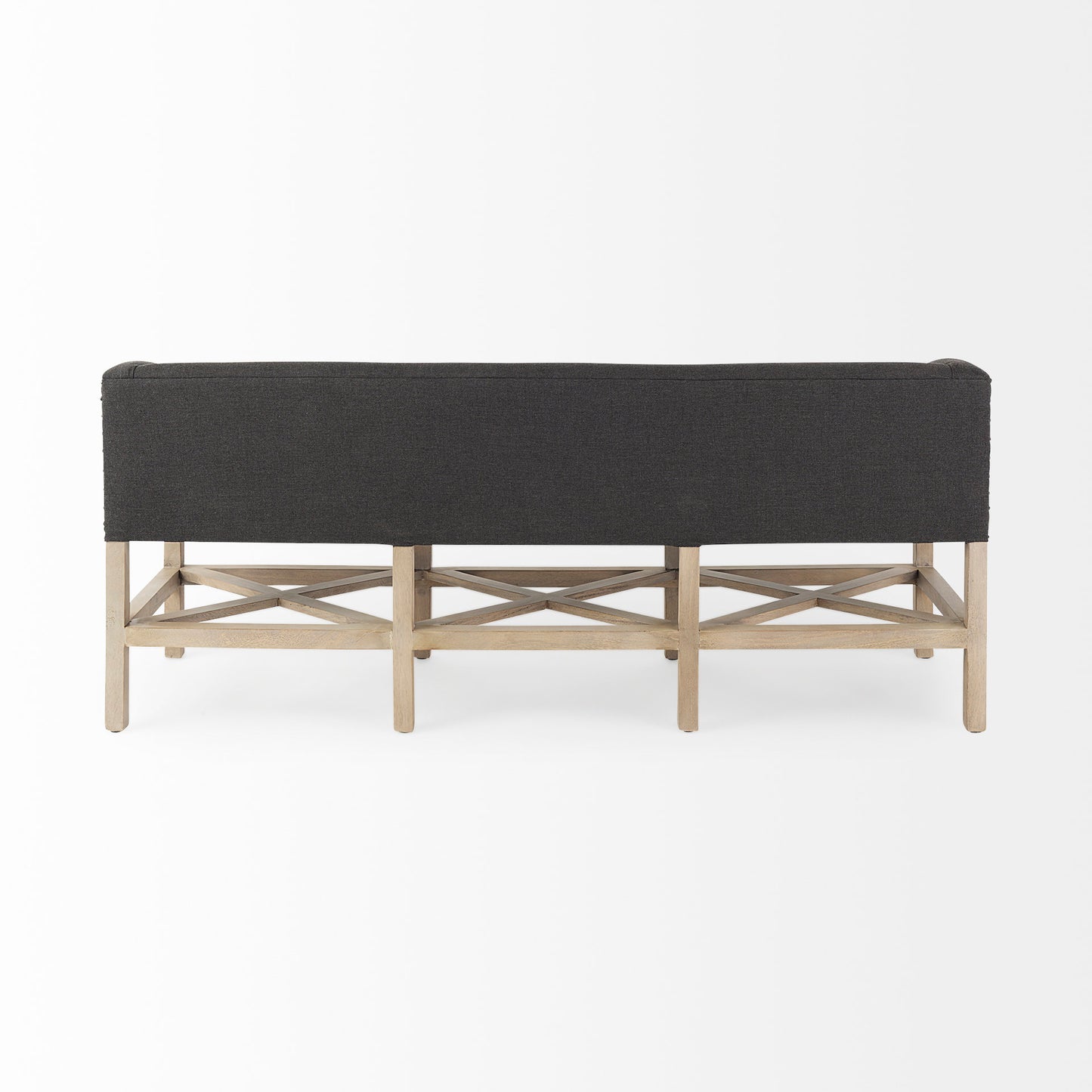 Bergen 60.0L x 19.0W x 25.5H Dark Gray Fabric W/ Light Brown Wooden Base Accent Bench