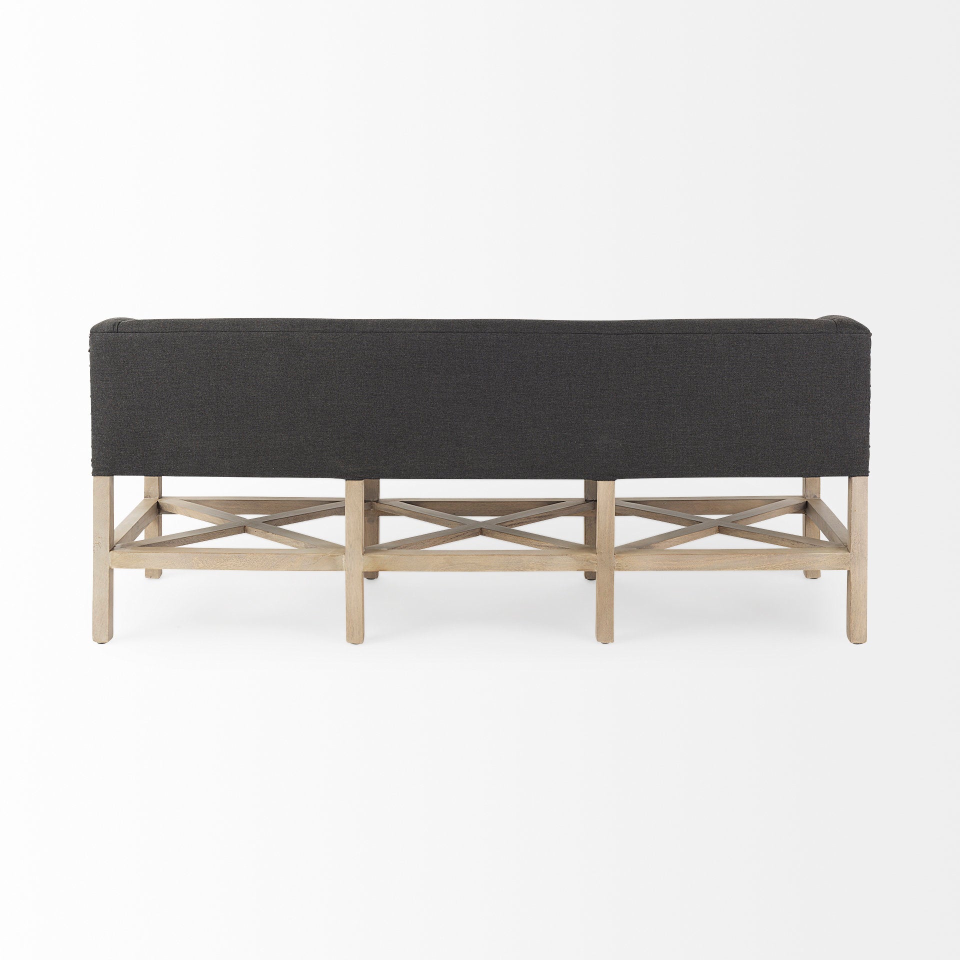 Bergen 60.0L x 19.0W x 25.5H Dark Gray Fabric W/ Light Brown Wooden Base Accent Bench