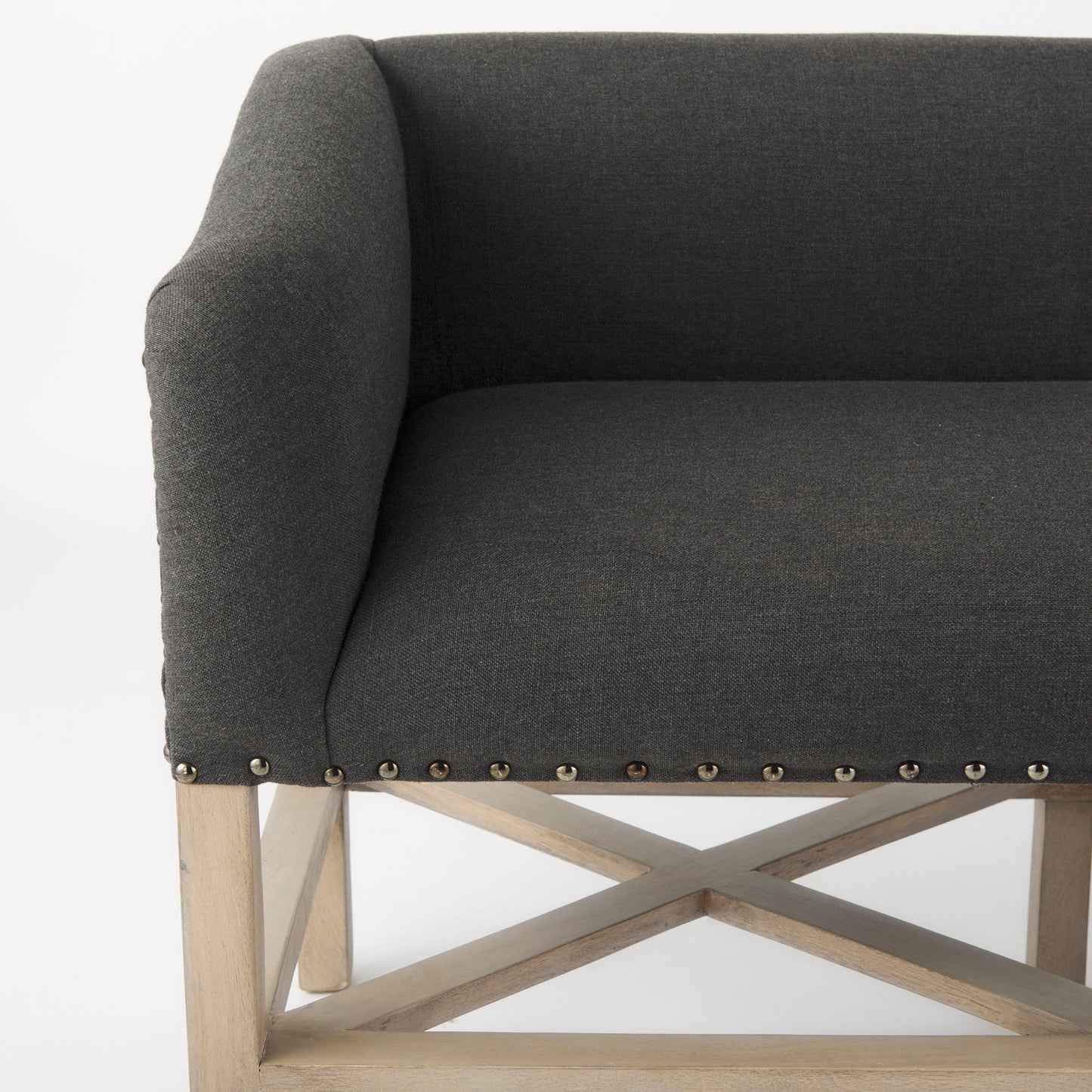 Bergen 60.0L x 19.0W x 25.5H Dark Gray Fabric W/ Light Brown Wooden Base Accent Bench