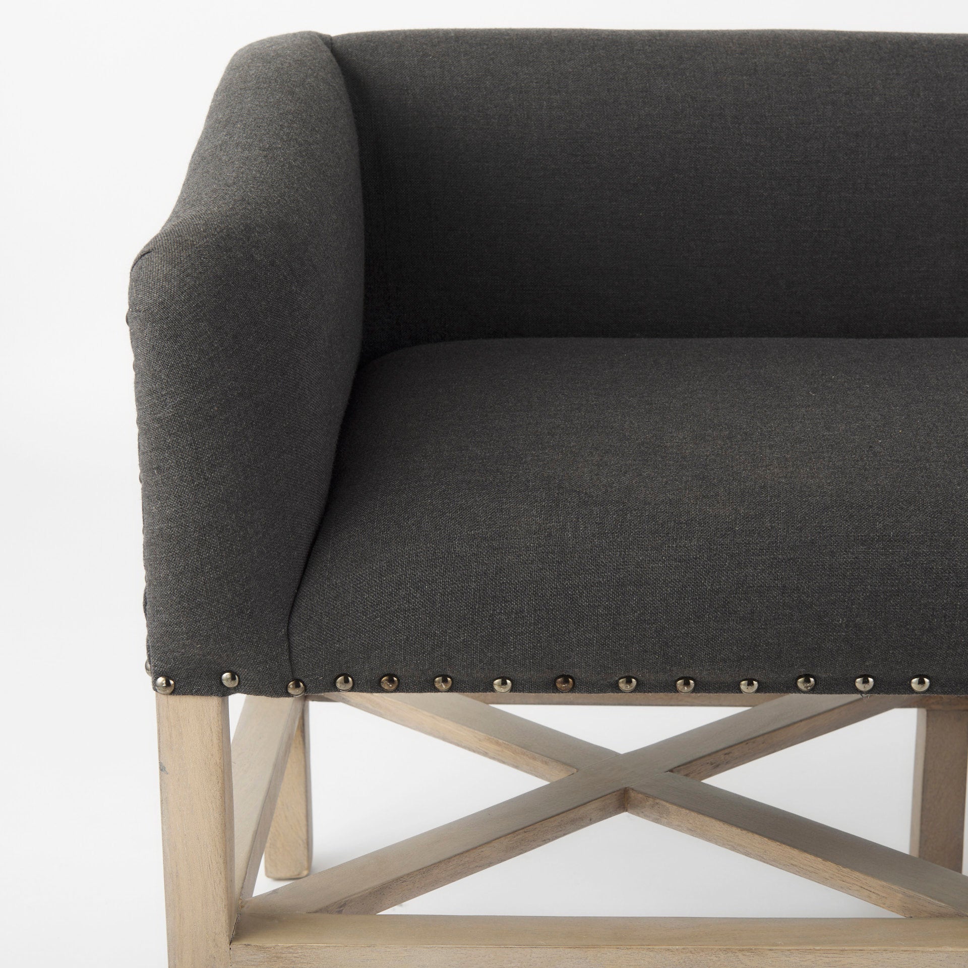 Bergen 60.0L x 19.0W x 25.5H Dark Gray Fabric W/ Light Brown Wooden Base Accent Bench