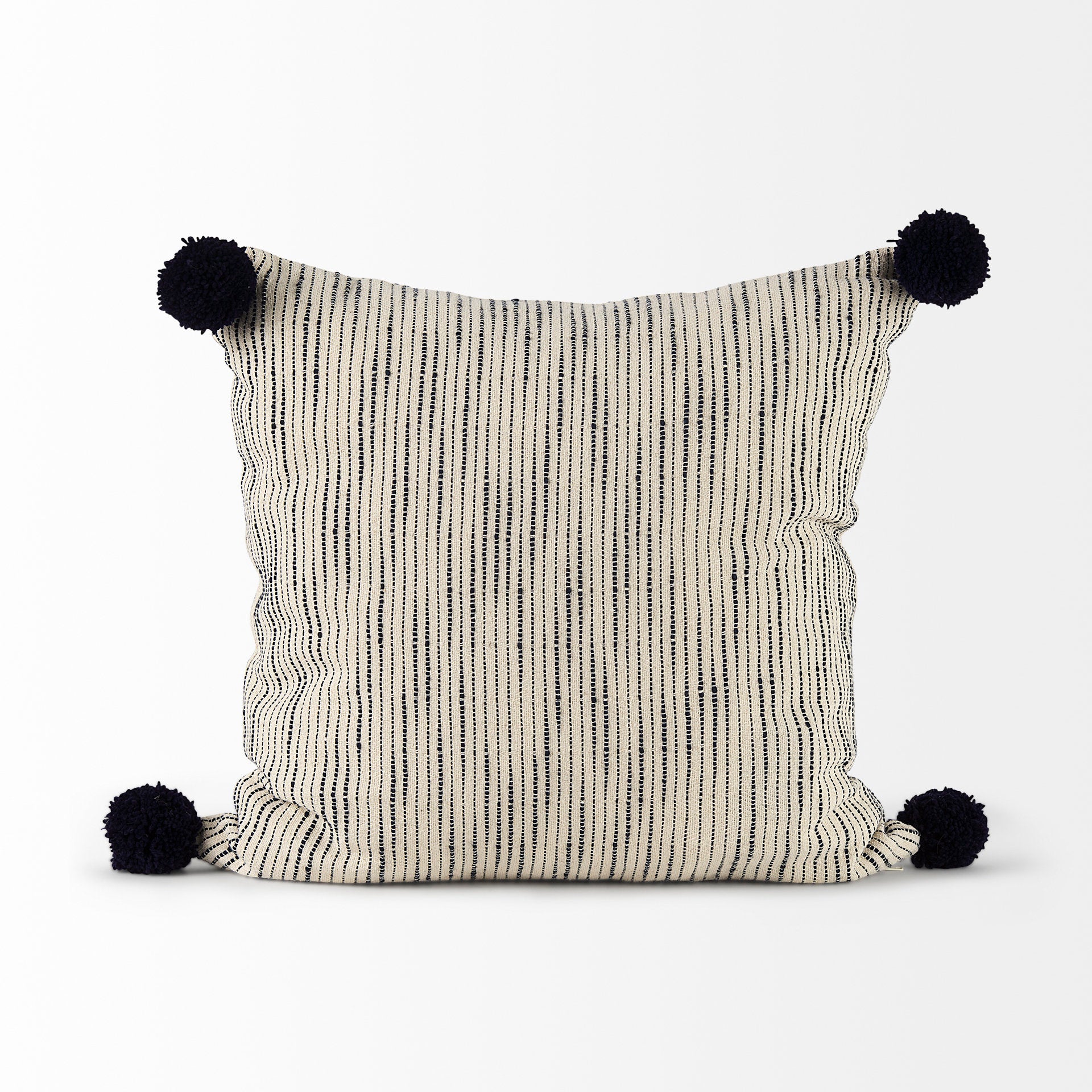 Krystal 20x20 Cream/Blue Pom Pom Pillow Cover