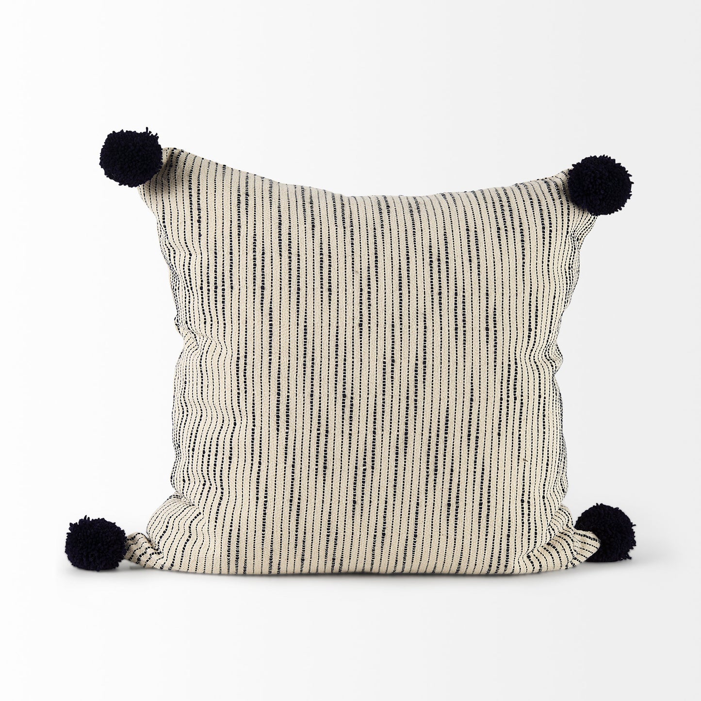 Krystal 20x20 Cream/Blue Pom Pom Pillow Cover