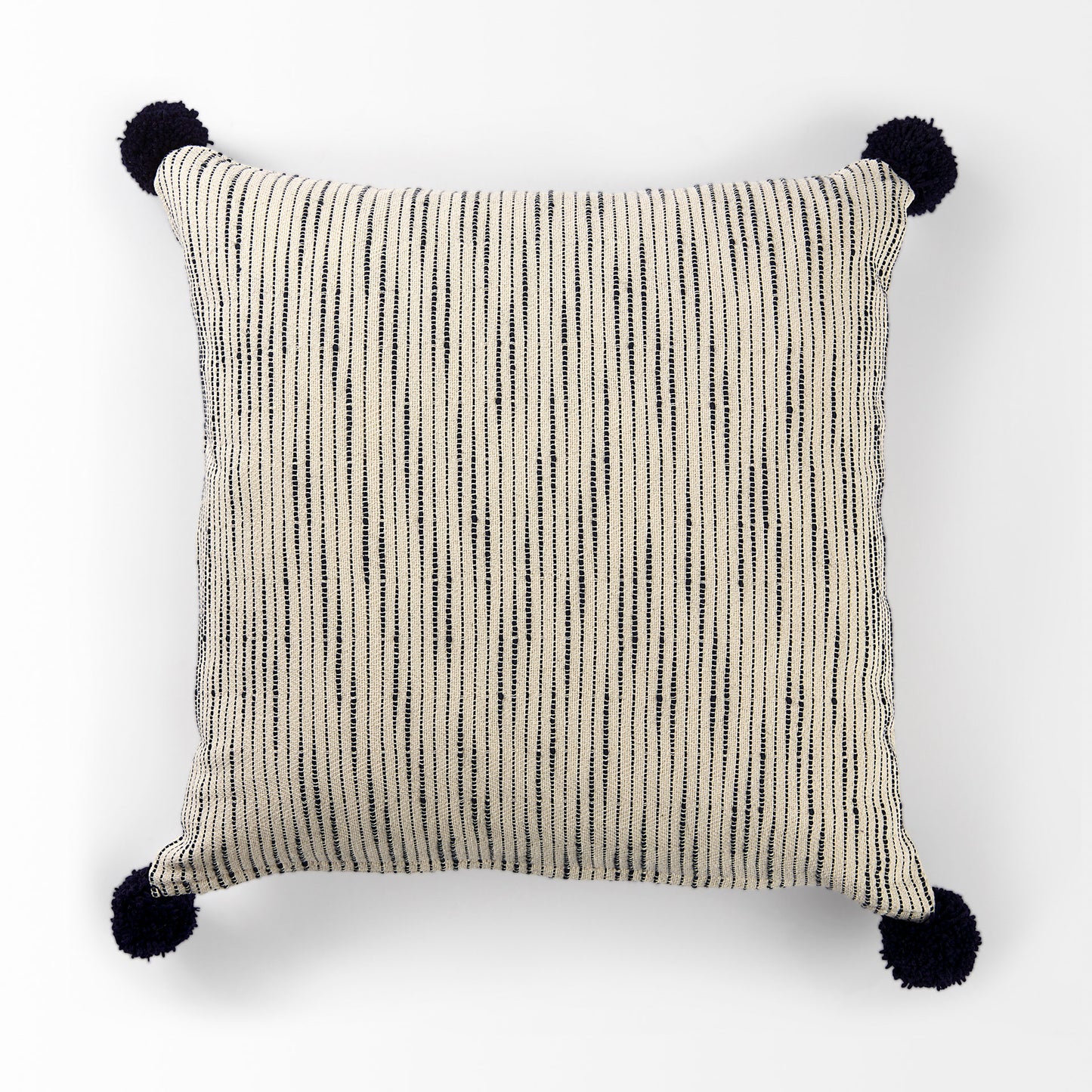 Krystal 20x20 Cream/Blue Pom Pom Pillow Cover