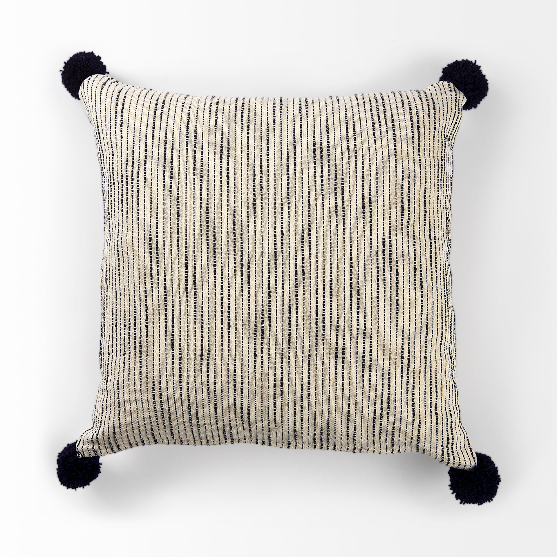 Krystal 20x20 Cream/Blue Pom Pom Pillow Cover