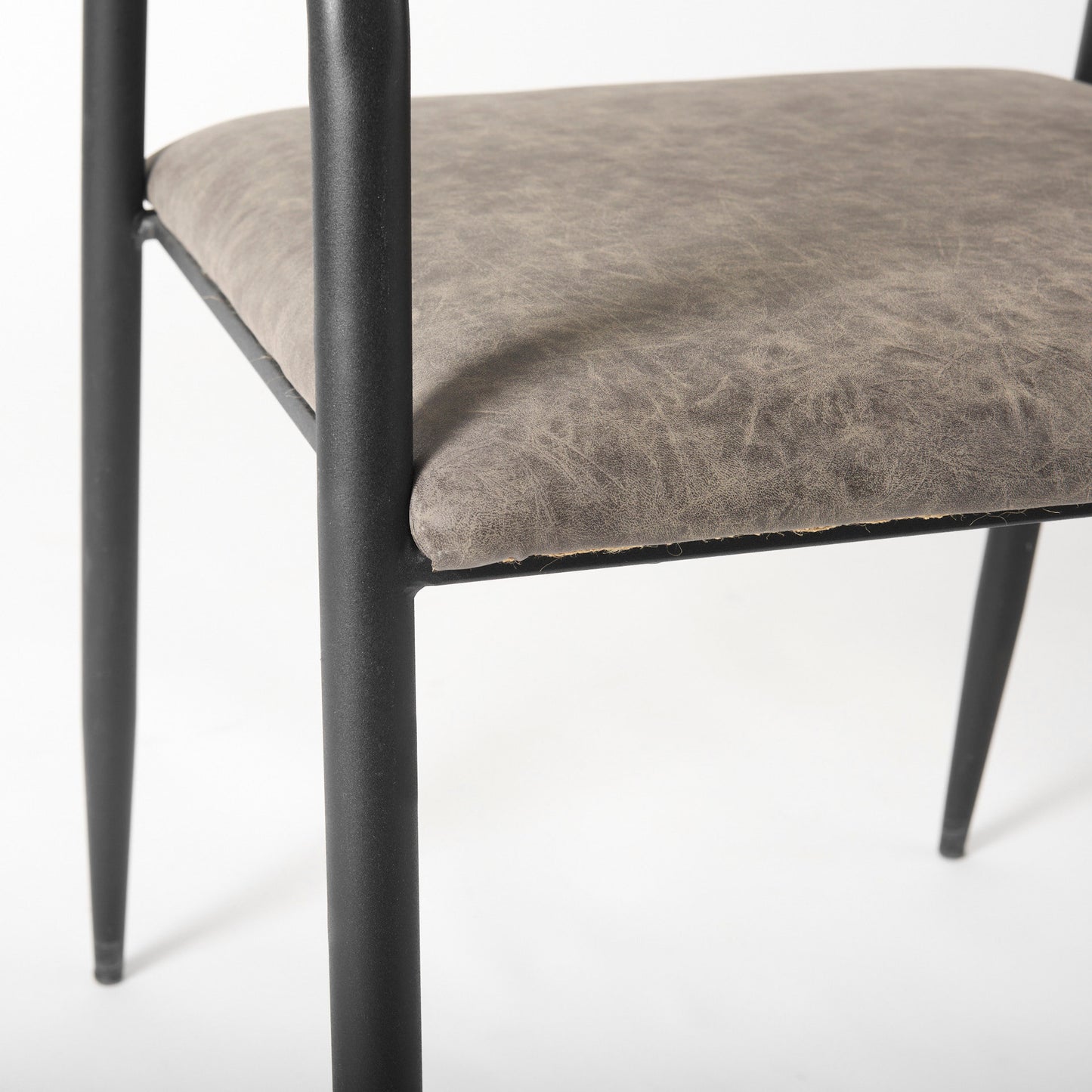Langston Brown Faux-Leather Seat Black Iron Frame Dining Chair