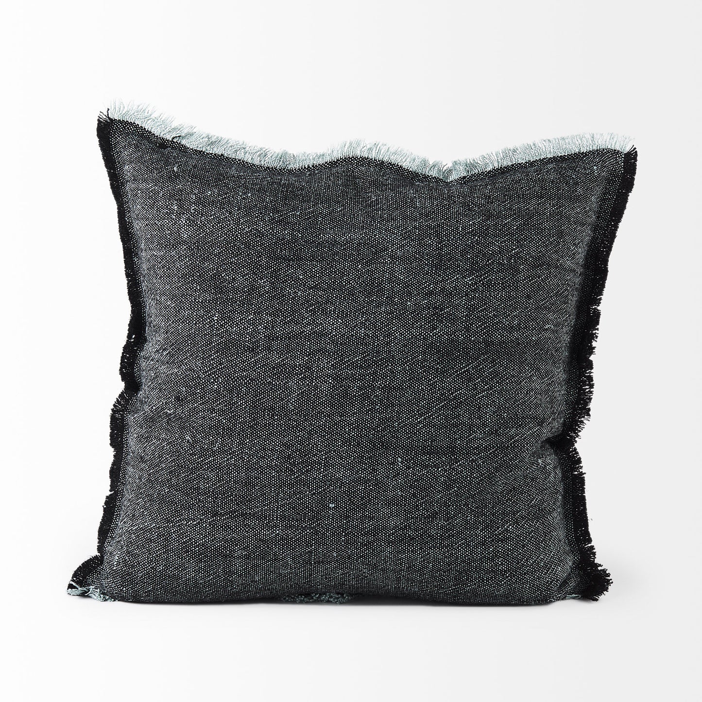 Malia 20x20 Black and Teal Fabric Fringed Pillow Cover
