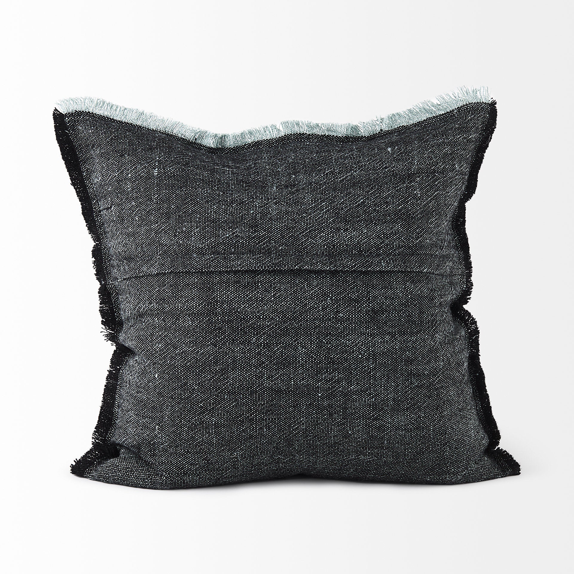 Malia 20x20 Black and Teal Fabric Fringed Pillow Cover