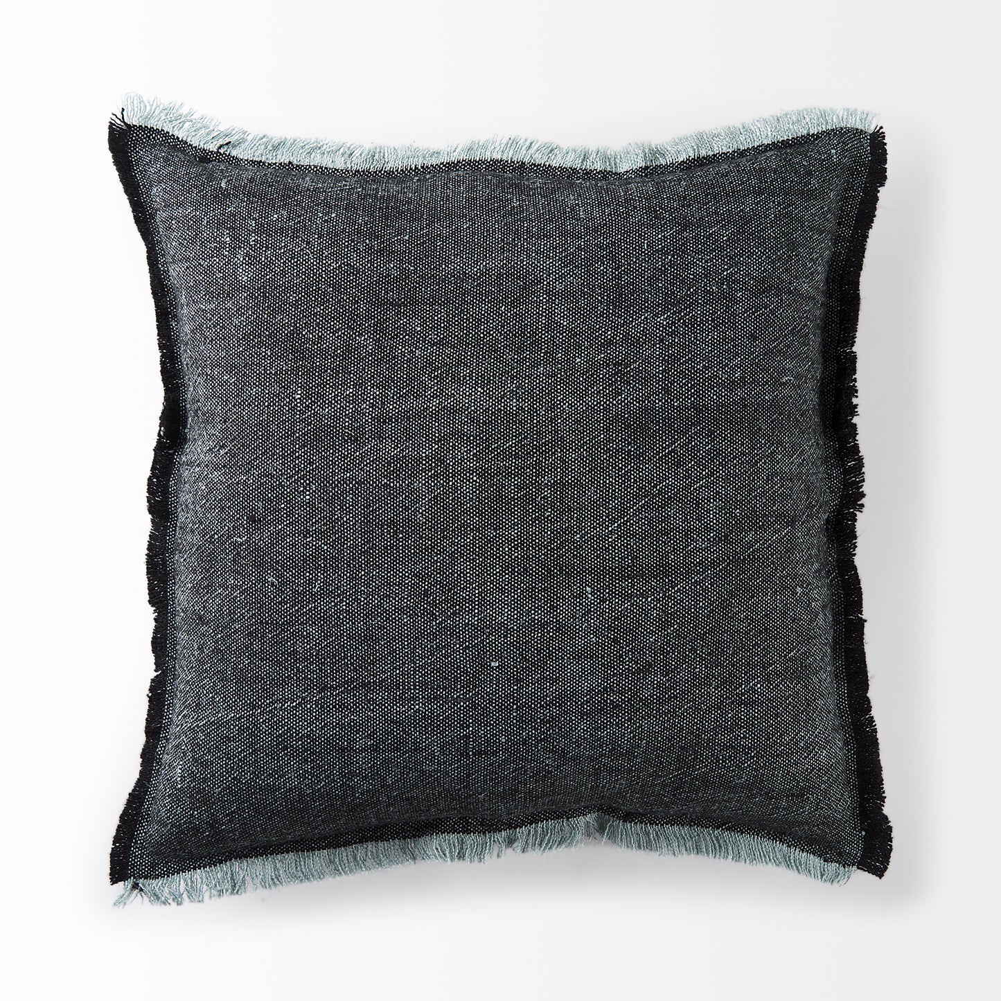 Malia 20x20 Black and Teal Fabric Fringed Pillow Cover