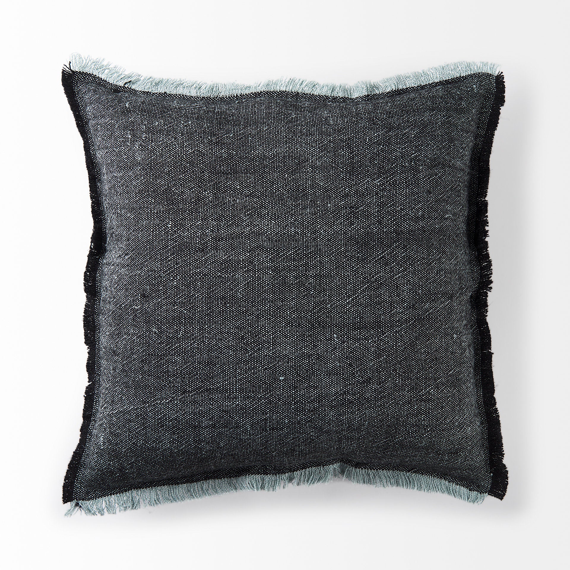 Malia 20x20 Black and Teal Fabric Fringed Pillow Cover