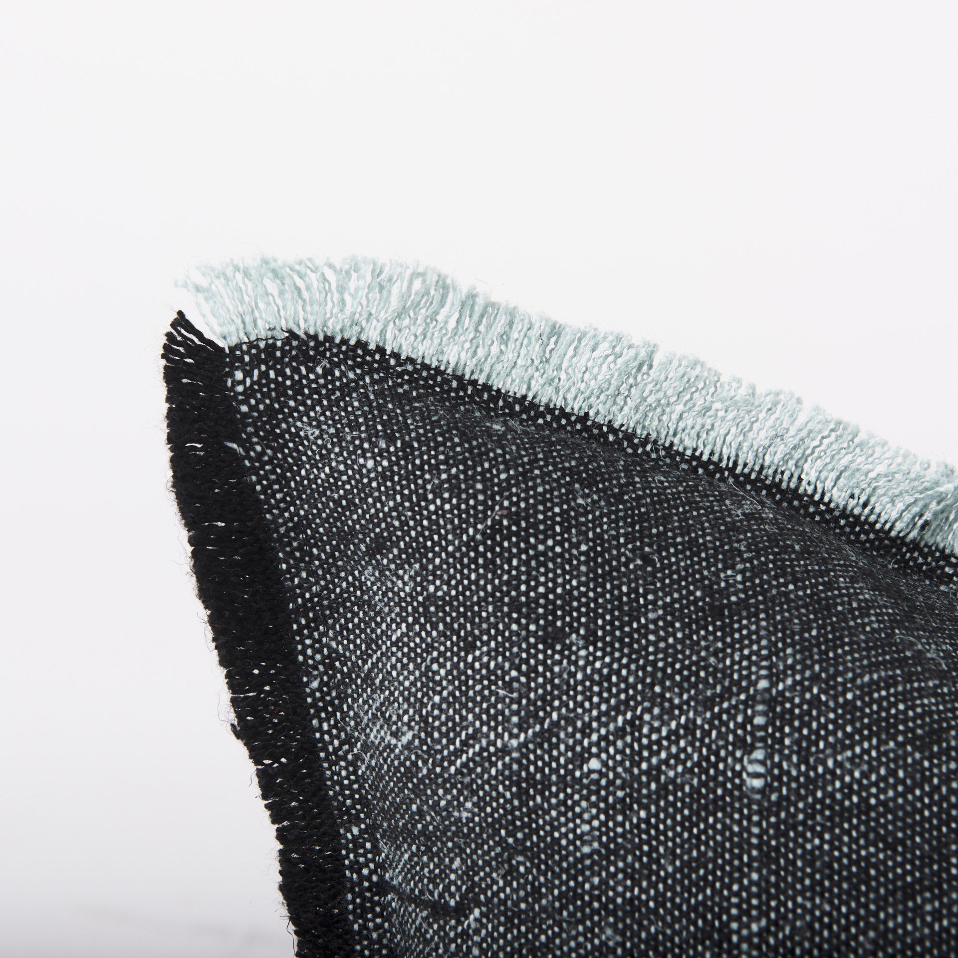 Malia 20x20 Black and Teal Fabric Fringed Pillow Cover