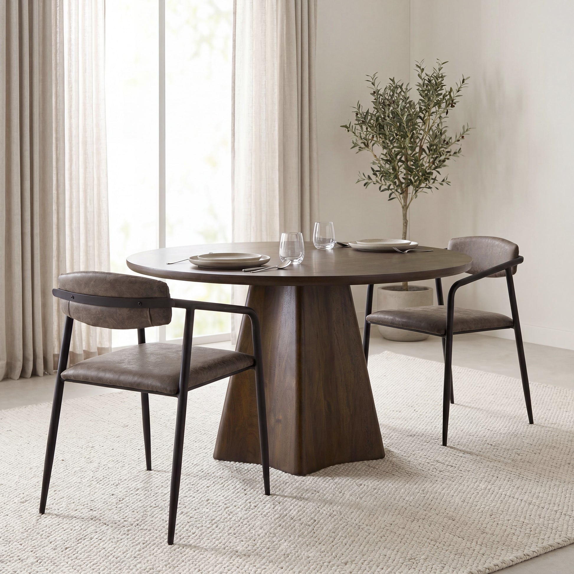 Langston Brown Faux-Leather Seat Black Iron Frame Dining Chair