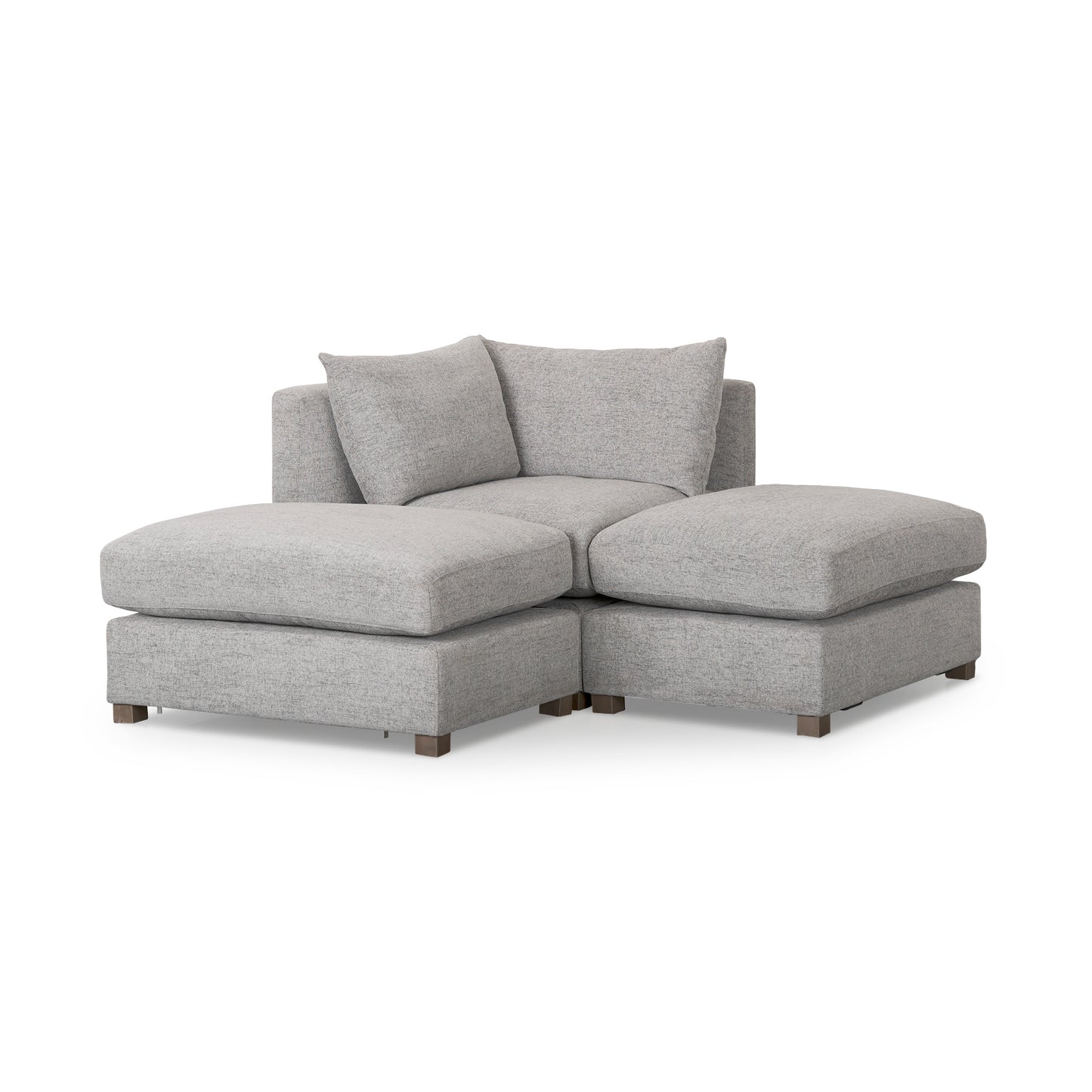 Valence 3 Piece (W/ 2 x Ottoman) Medium Gray Modular Sofa Set