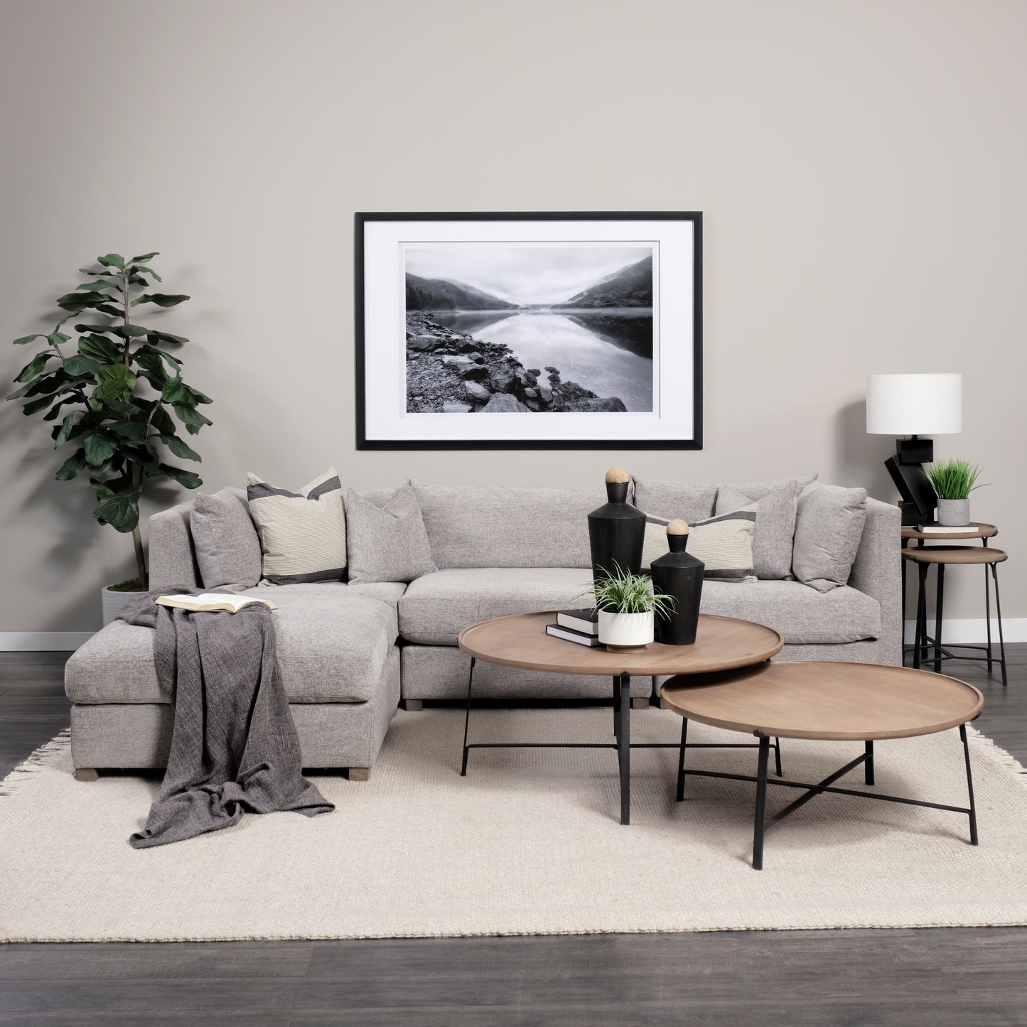 Valence 3 Piece (W/ 2 x Ottoman) Medium Gray Modular Sofa Set