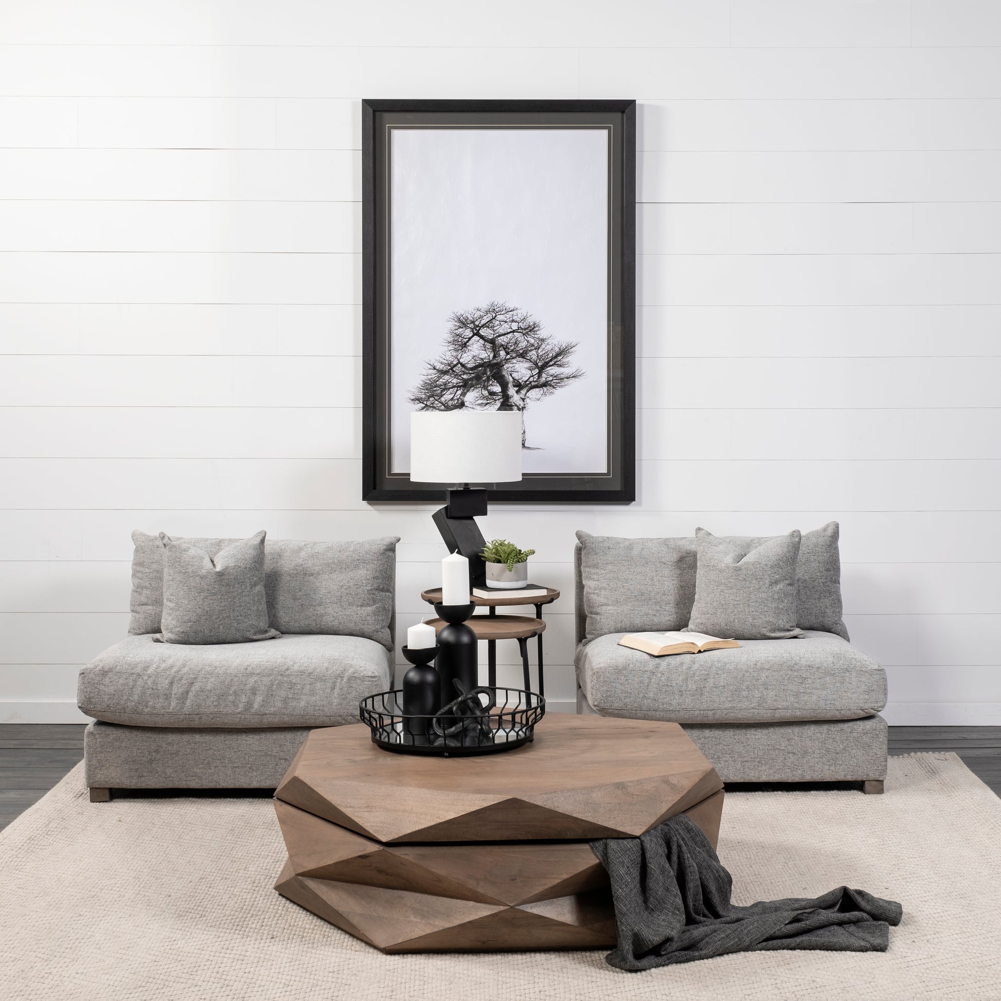 Valence 3 Piece (W/ 2 x Ottoman) Medium Gray Modular Sofa Set