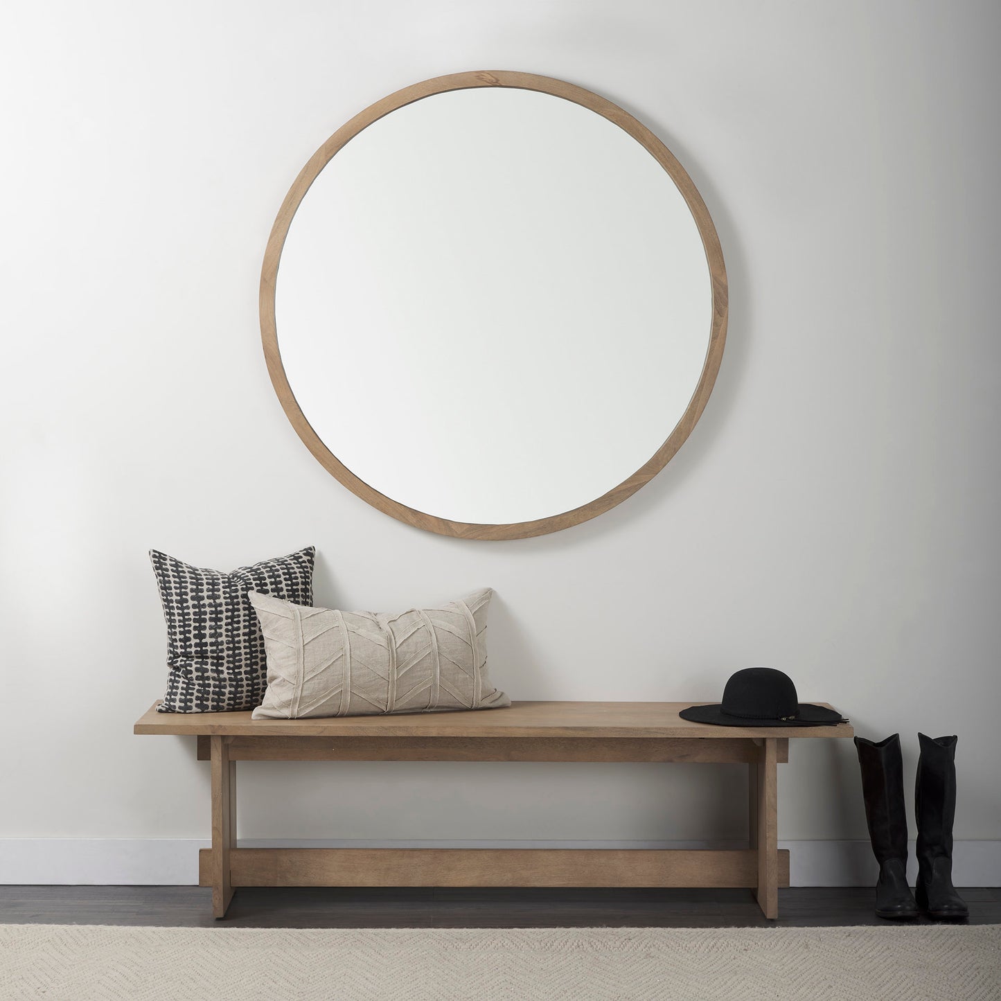 Gambit Wall Mirror Light Brown Wood | 46’’ Round - wall-mirrors-grouped