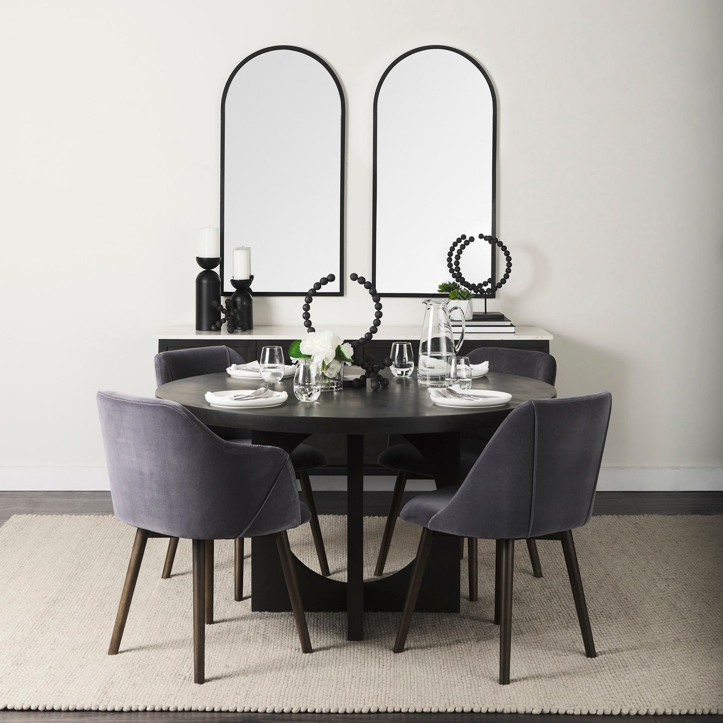 Ronald Dining Chair Gray Velvet | Black Wood (Armchair) - dining-chairs