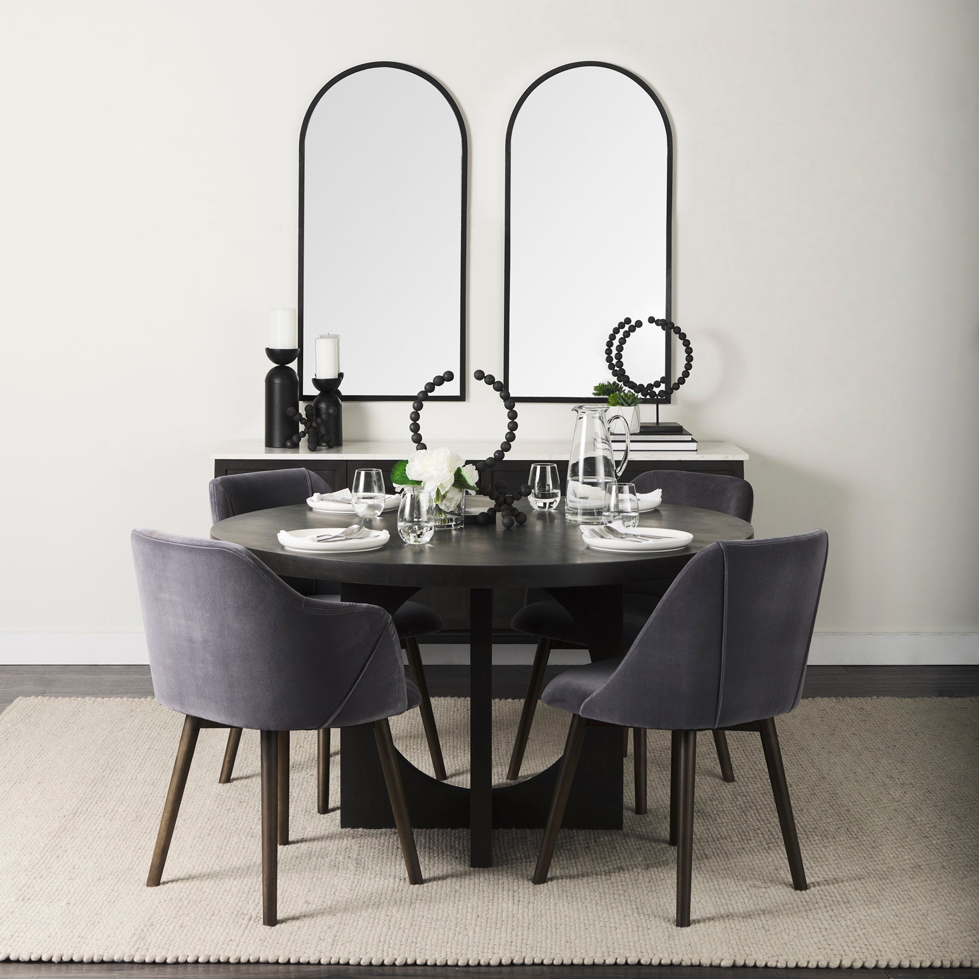 Ronald Dining Chair Gray Velvet | Black Wood (Armchair) - dining-chairs