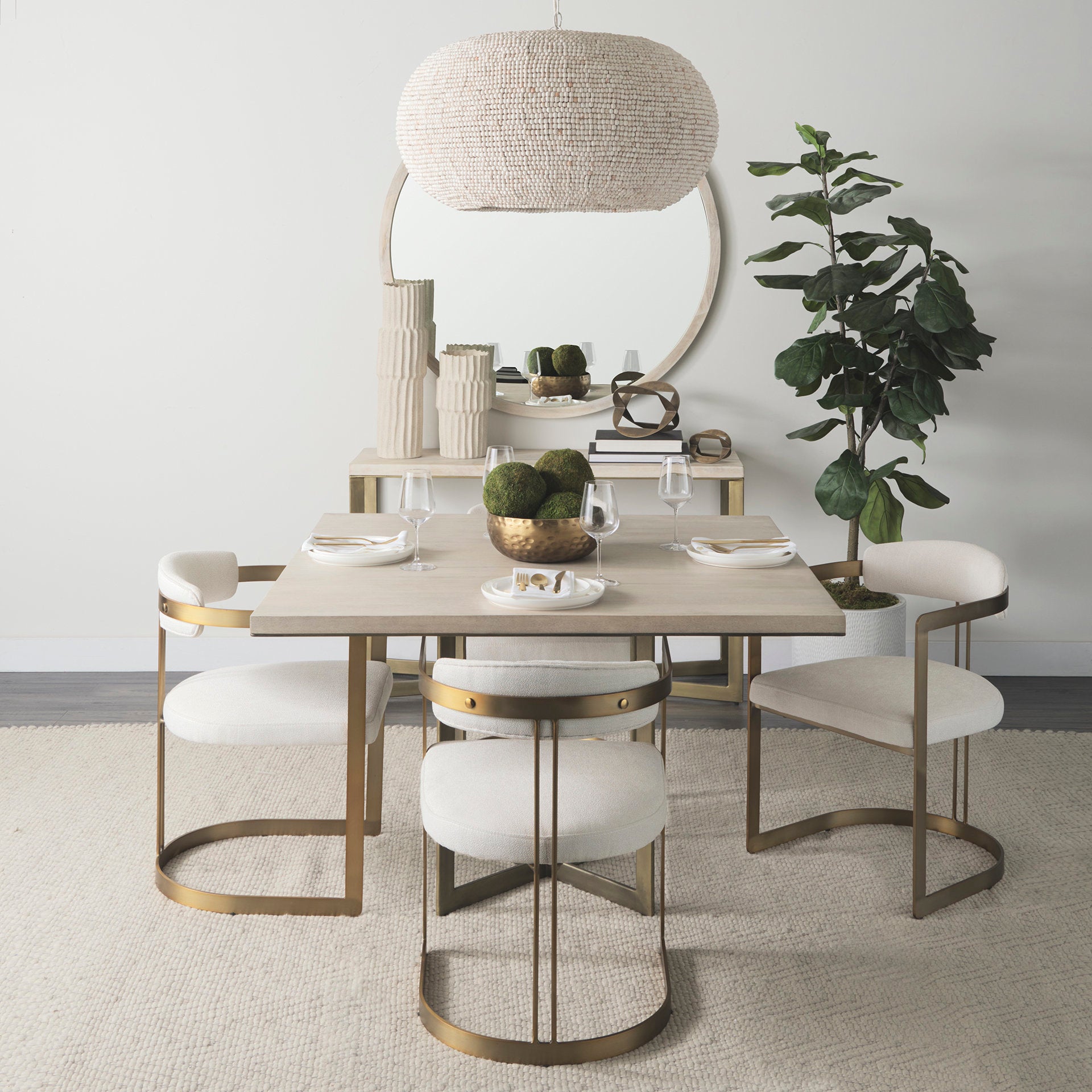 Faye I 48L x 48W x 30H Beige Finished Wood W/Gold Metal Base Square Dining Table