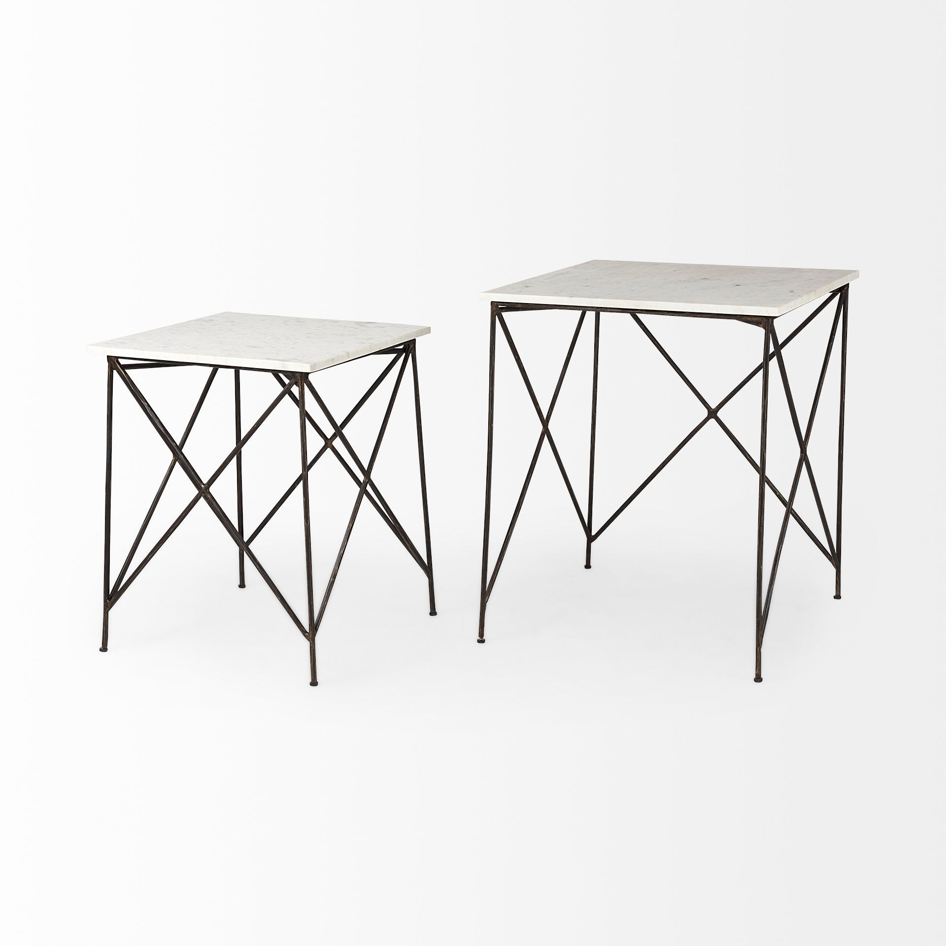 Lorlei End Side Table White Marble | Gold Iron | Set of 2 - end-and-side-tables