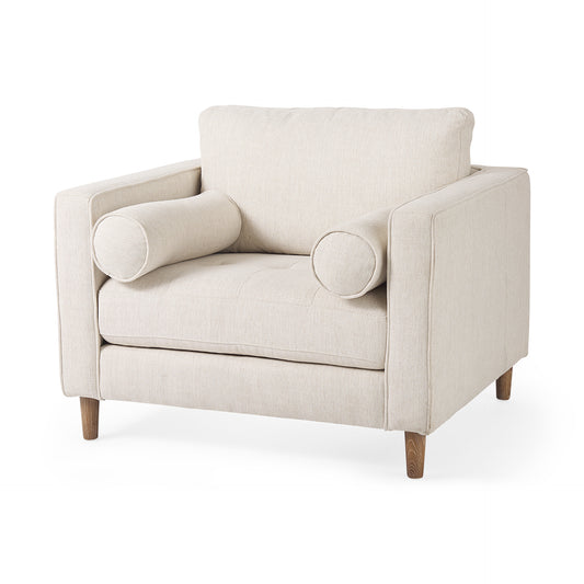 Loretta 40.7L x 36.2W x 33.9H Cream Fabric Chair W/ Two Bolster Cushions