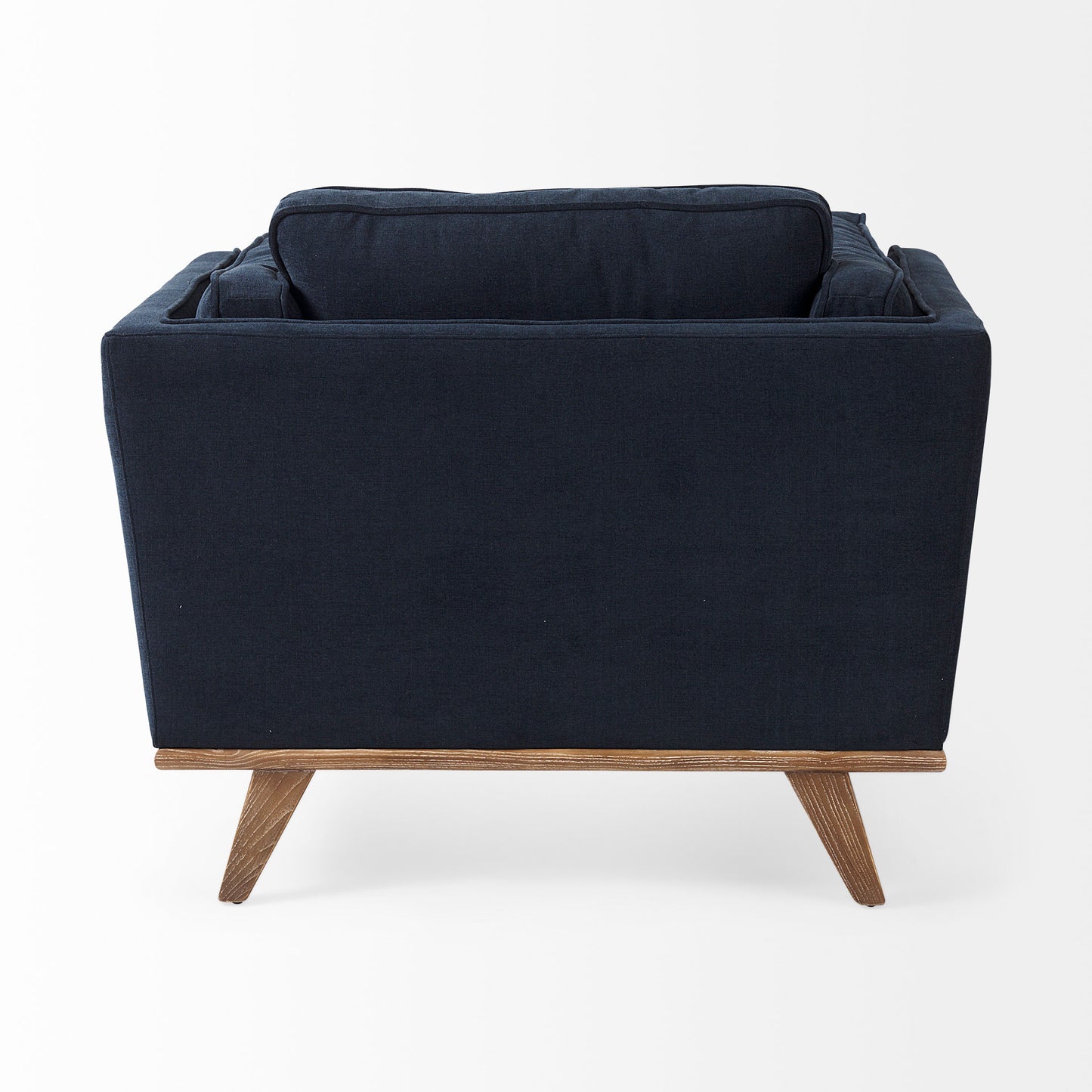 Brooks 41.7L x 34.8W x 33.5H Navy Blue Fabric Chair W/ Medium Brown Wooden Legs