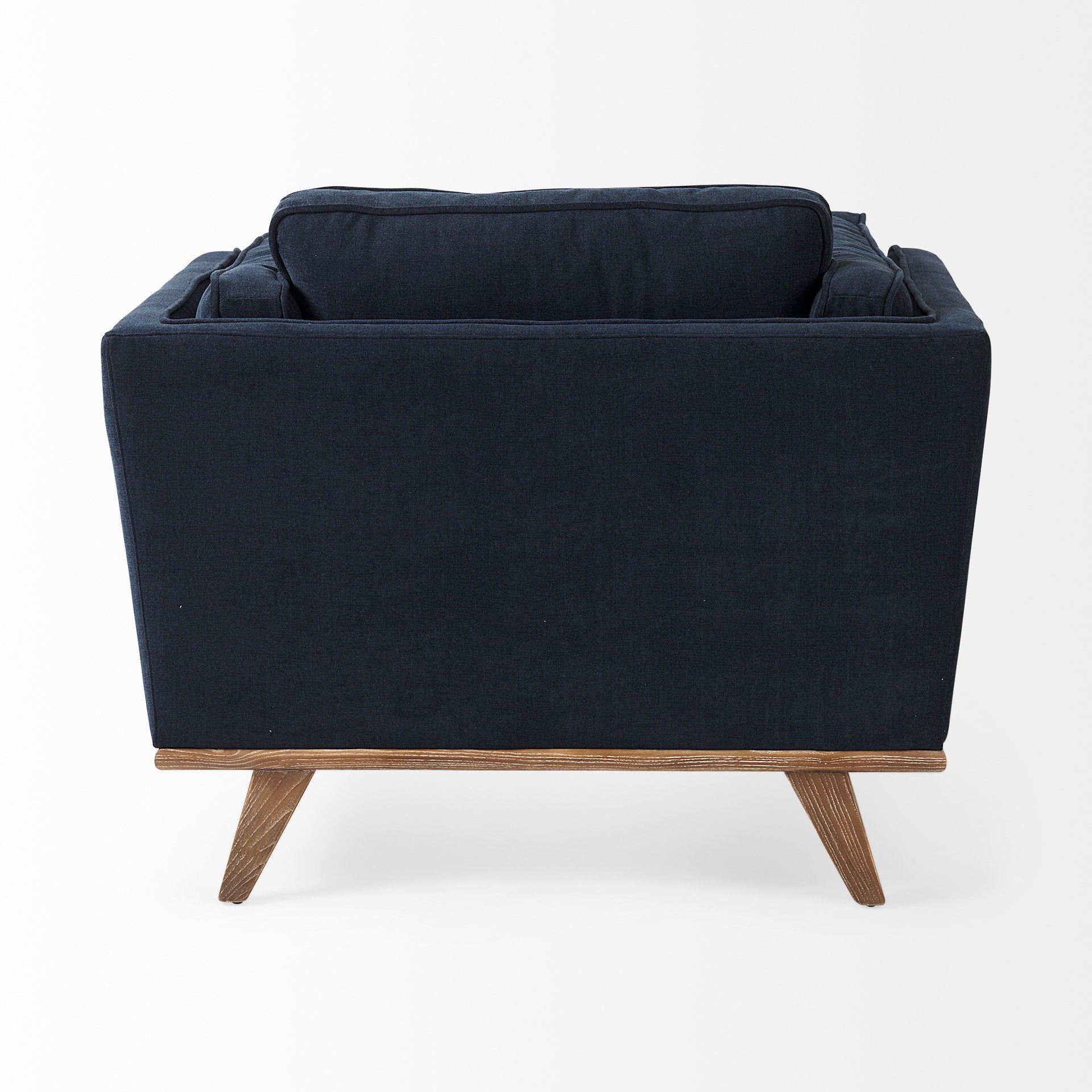 Brooks 41.7L x 34.8W x 33.5H Navy Blue Fabric Chair W/ Medium Brown Wooden Legs