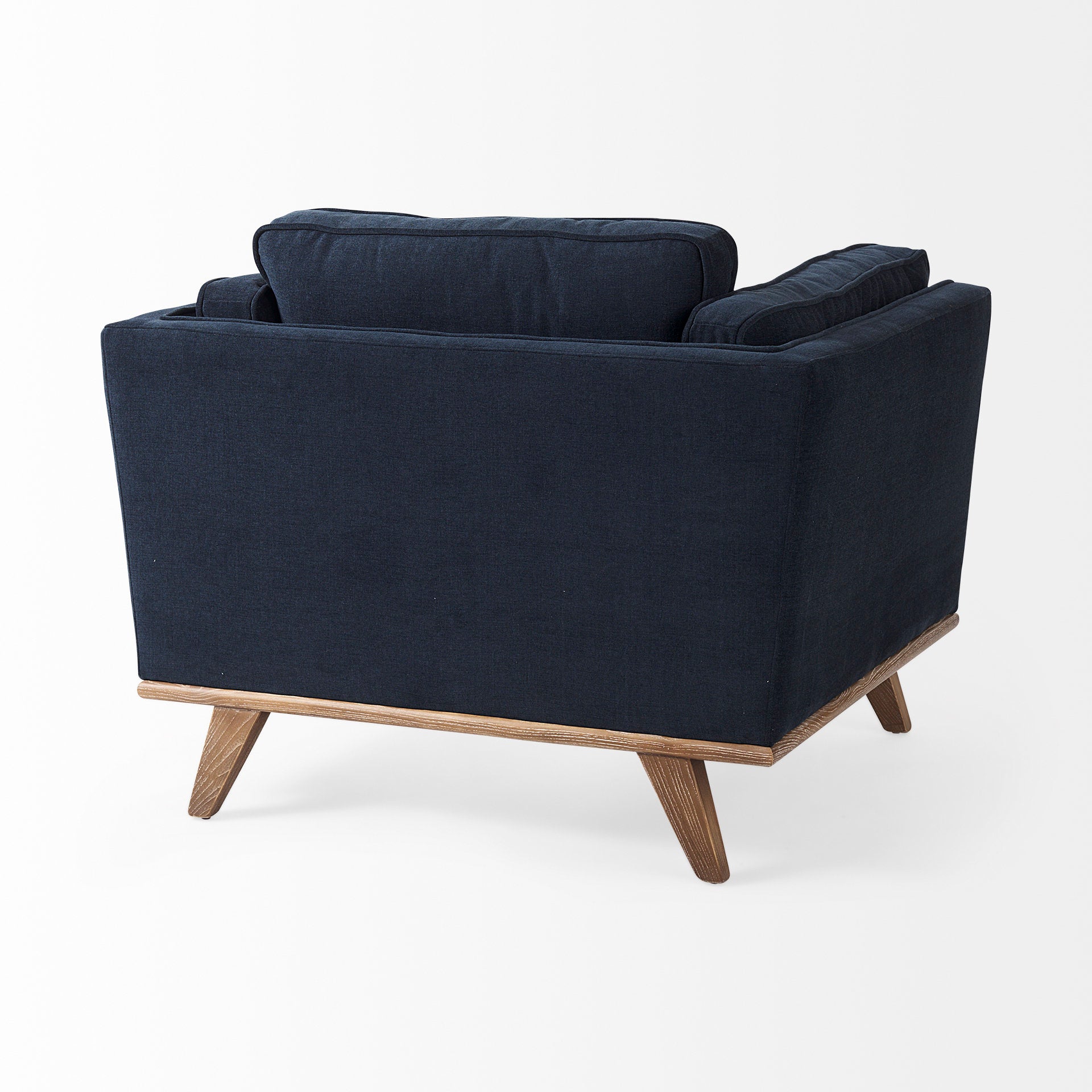 Brooks 41.7L x 34.8W x 33.5H Navy Blue Fabric Chair W/ Medium Brown Wooden Legs
