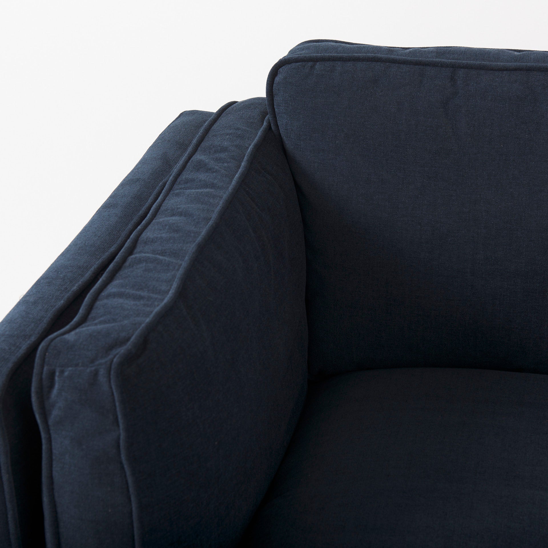 Brooks 41.7L x 34.8W x 33.5H Navy Blue Fabric Chair W/ Medium Brown Wooden Legs