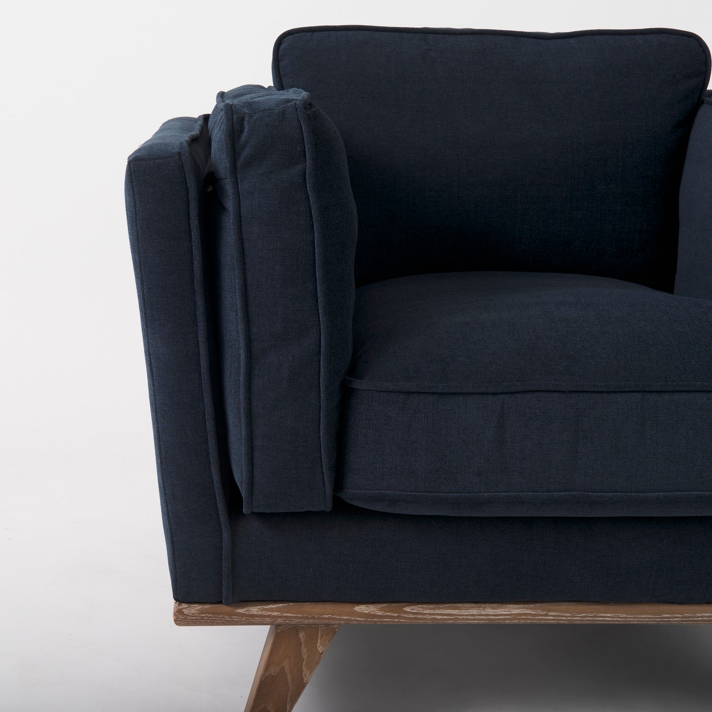 Brooks 41.7L x 34.8W x 33.5H Navy Blue Fabric Chair W/ Medium Brown Wooden Legs