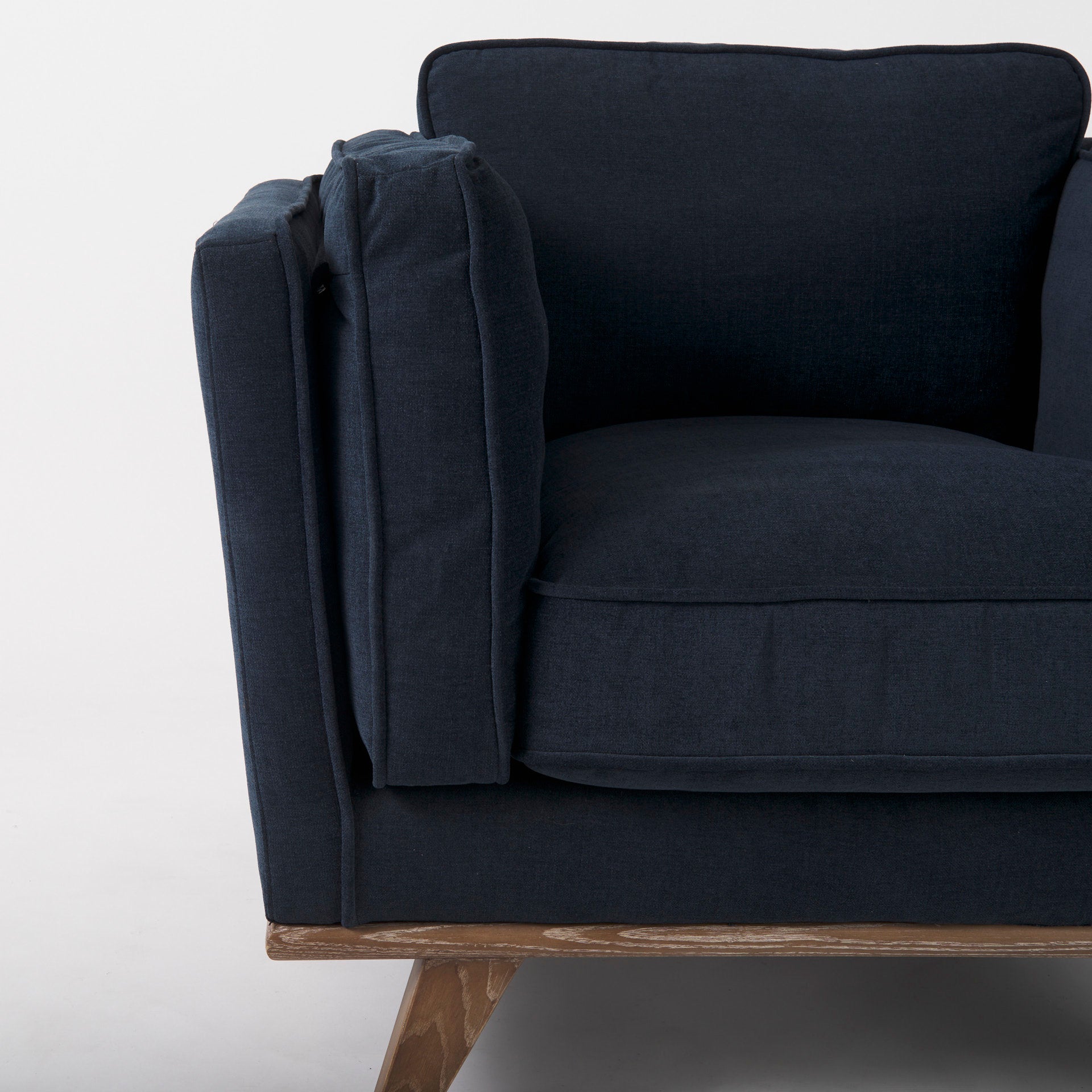 Brooks 41.7L x 34.8W x 33.5H Navy Blue Fabric Chair W/ Medium Brown Wooden Legs