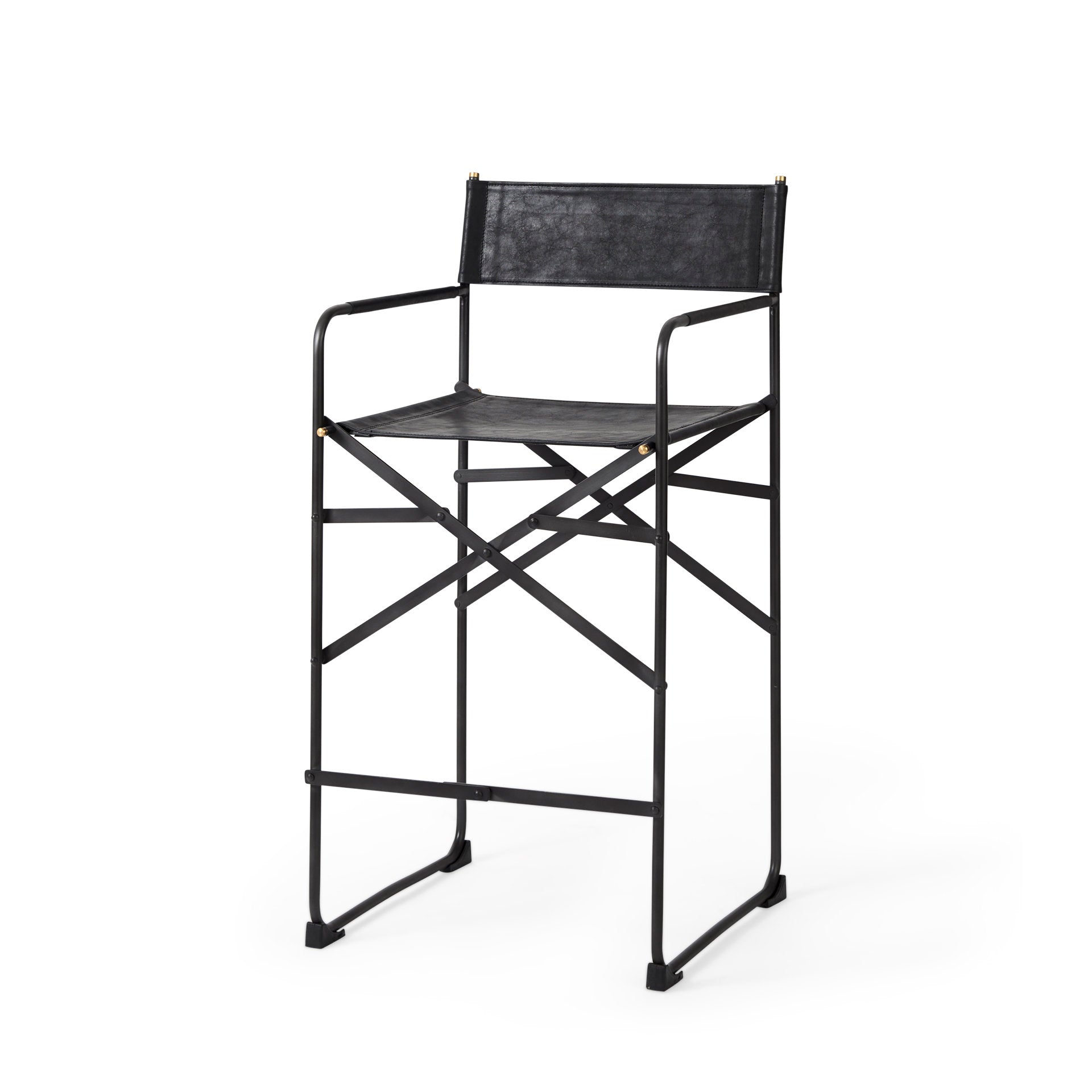 Direttore Bar Counter Stool Black Leather | Black Iron | Counter - bar-stools