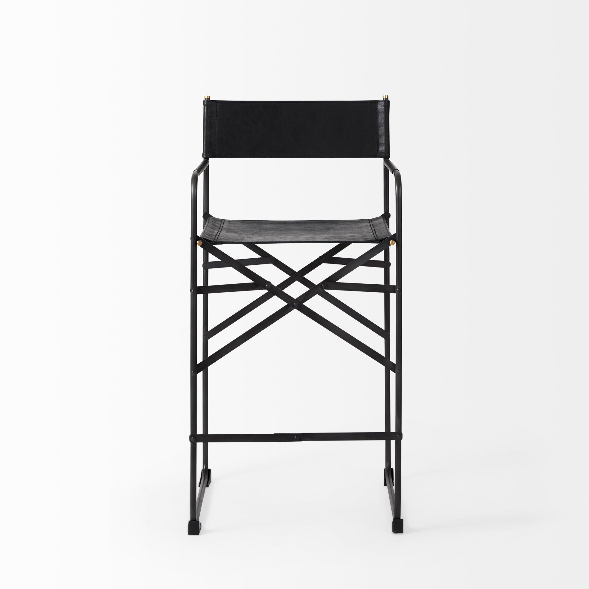 Direttore Bar Counter Stool Black Leather | Black Iron | Counter - bar-stools