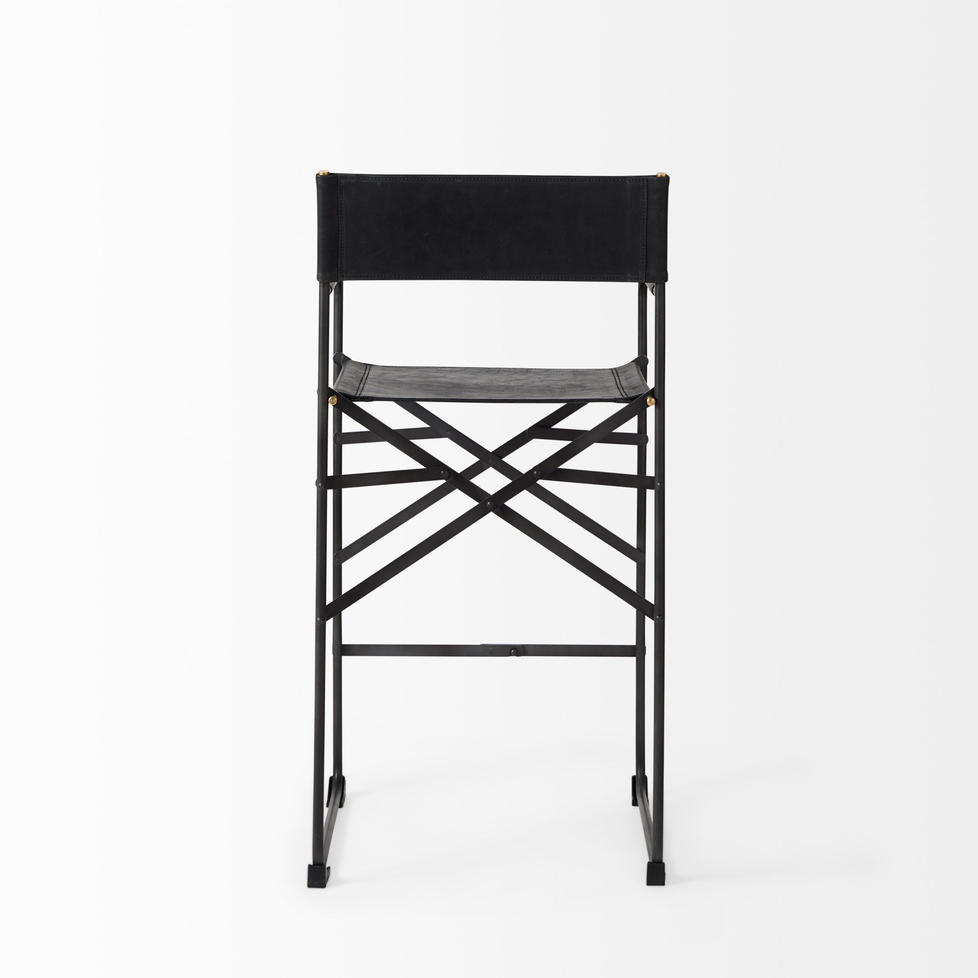 Direttore Bar Counter Stool Black Leather | Black Iron | Counter - bar-stools