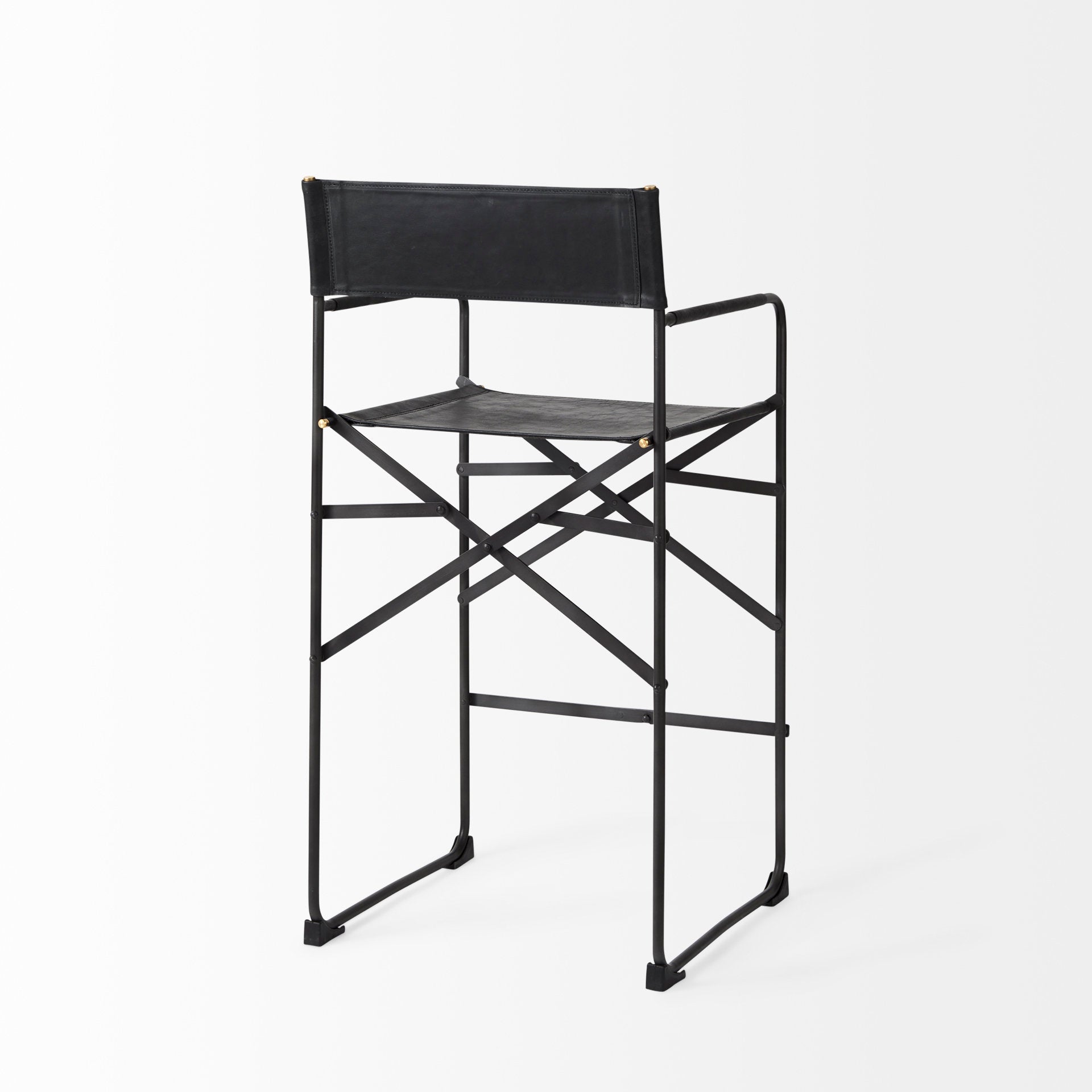 Direttore Bar Counter Stool Black Leather | Black Iron | Counter - bar-stools