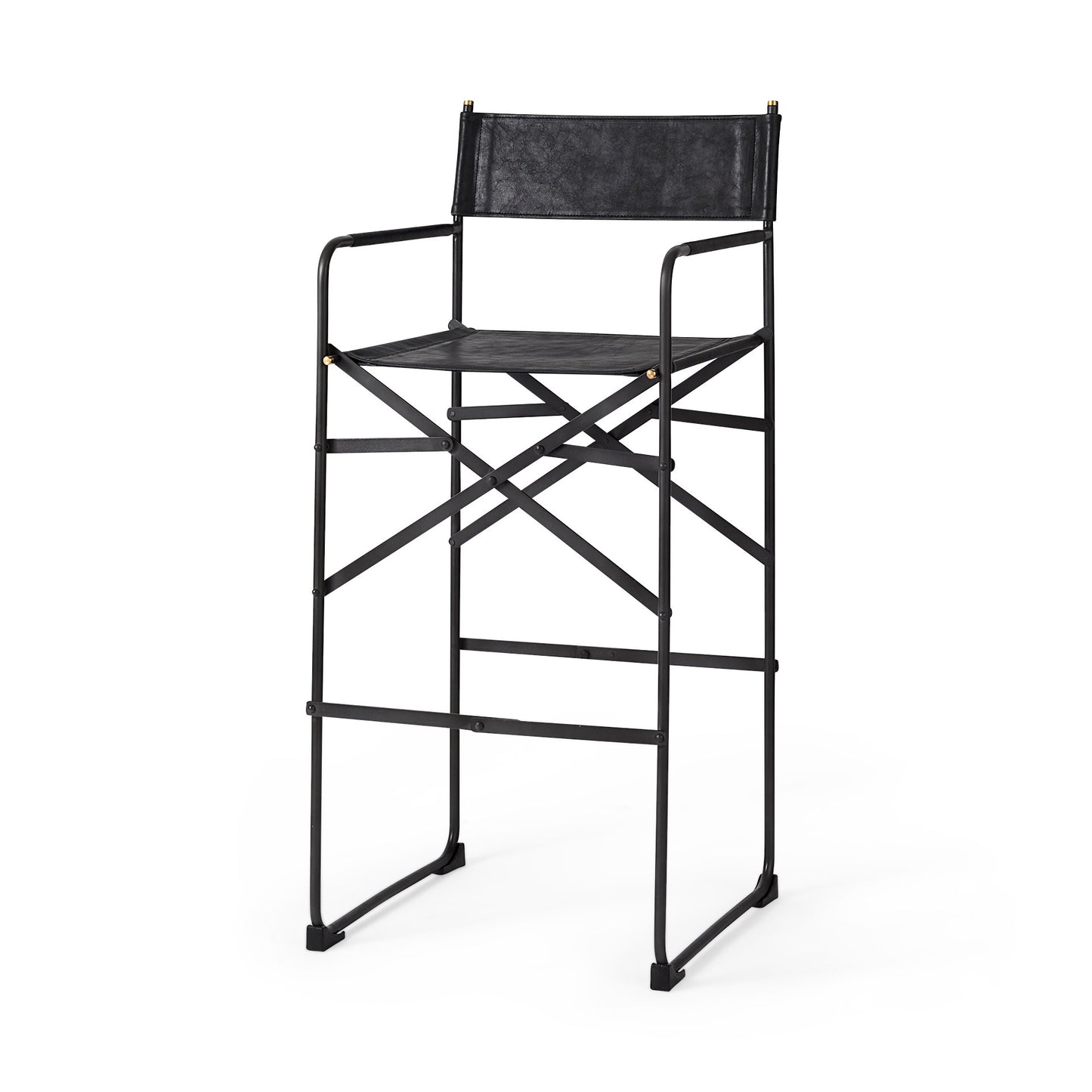 Direttore Bar Counter Stool Black Leather | Black Iron | Bar - bar-stools