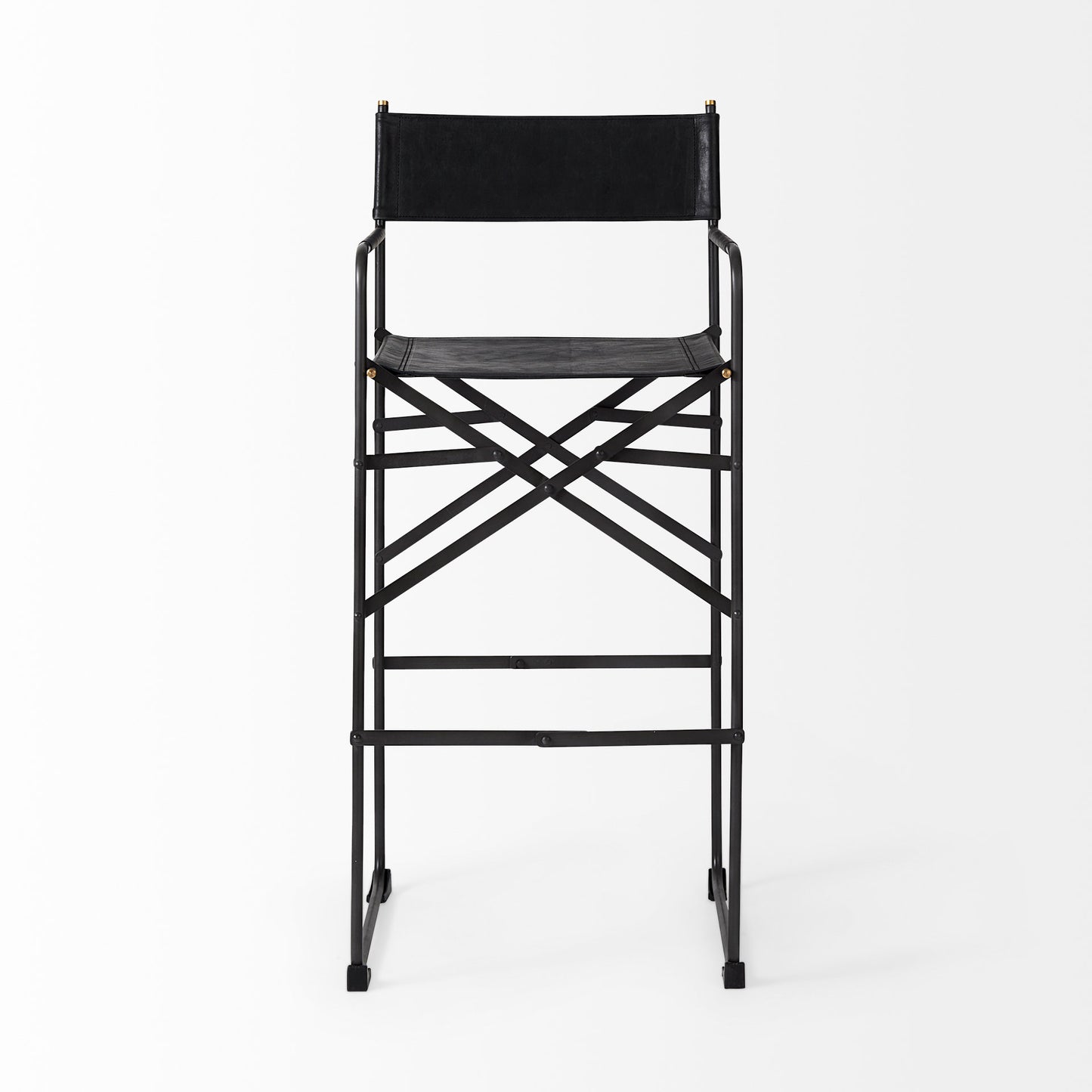 Direttore Bar Counter Stool Black Leather | Black Iron | Bar - bar-stools