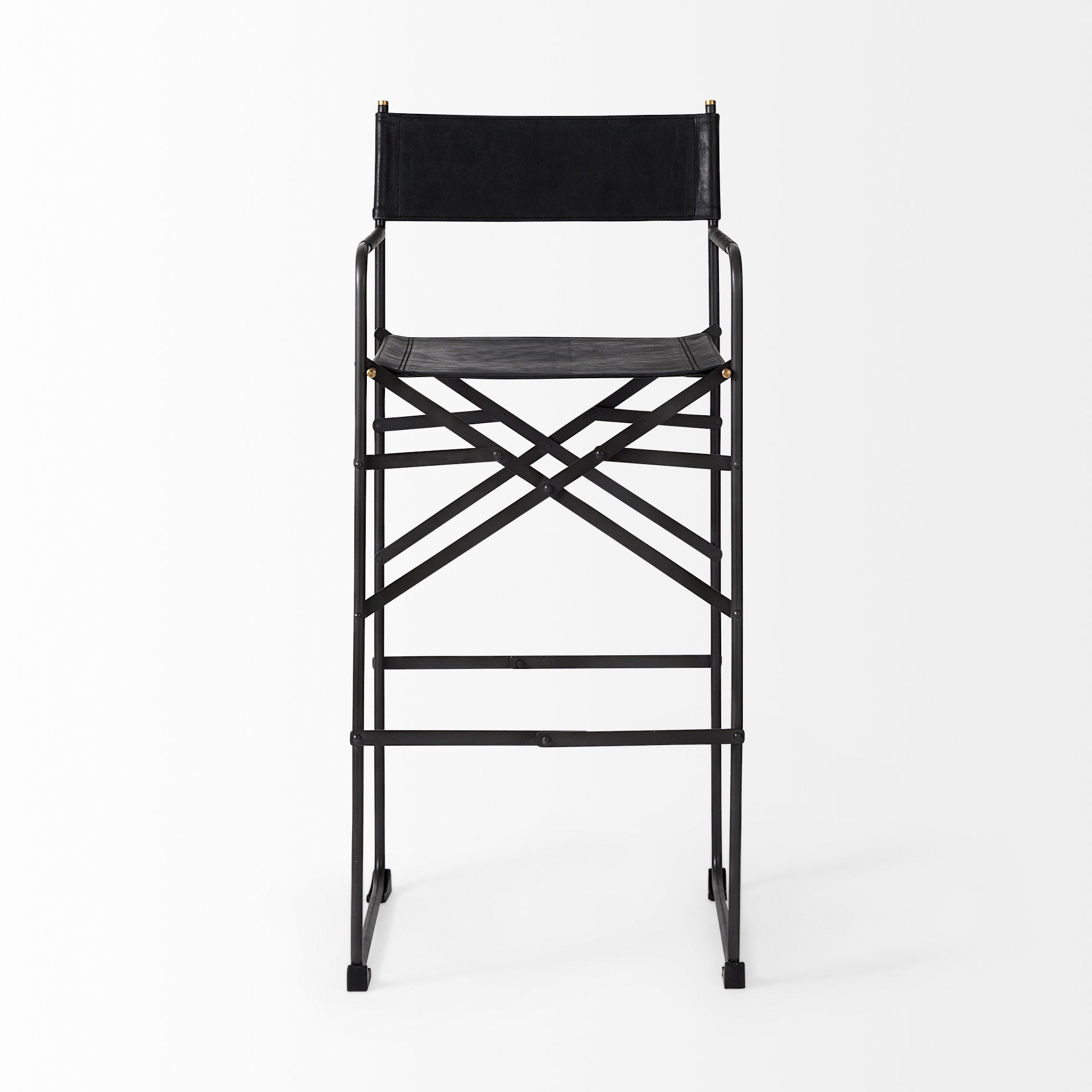 Direttore Bar Counter Stool Black Leather | Black Iron | Bar - bar-stools