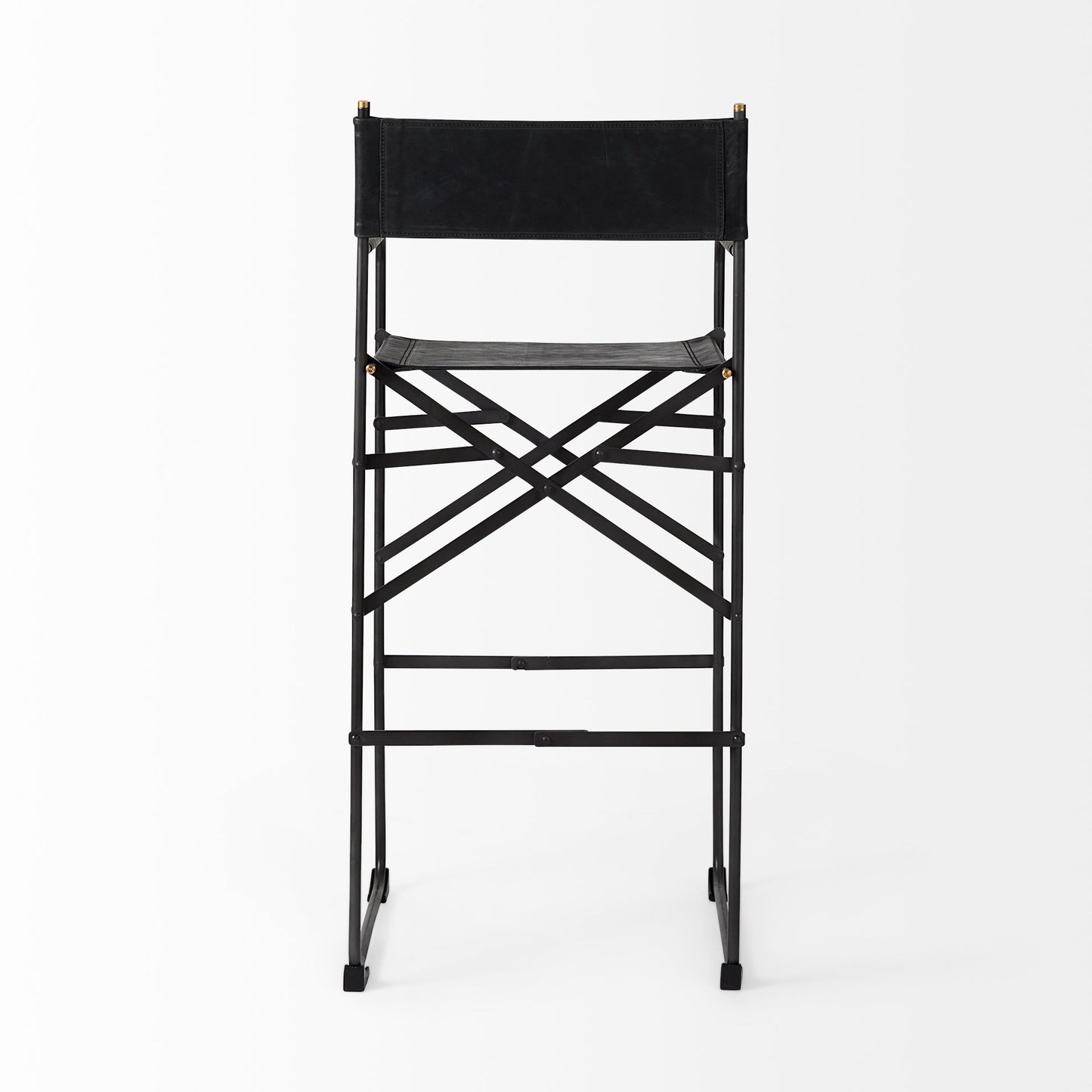 Direttore Bar Counter Stool Black Leather | Black Iron | Bar - bar-stools