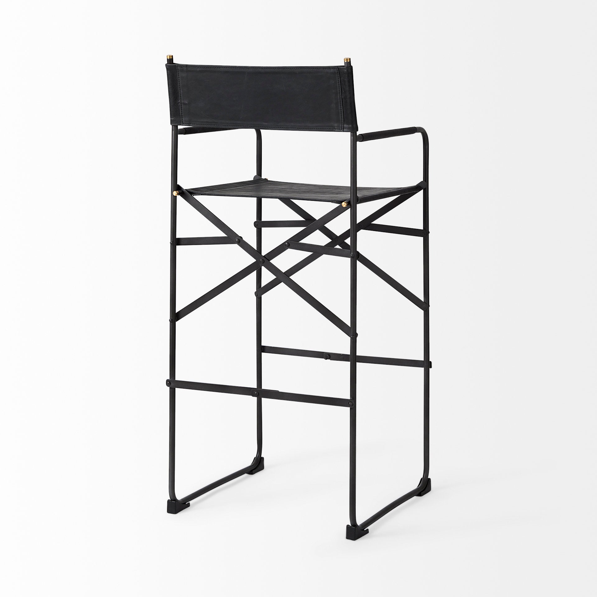 Direttore Bar Counter Stool Black Leather | Black Iron | Bar - bar-stools