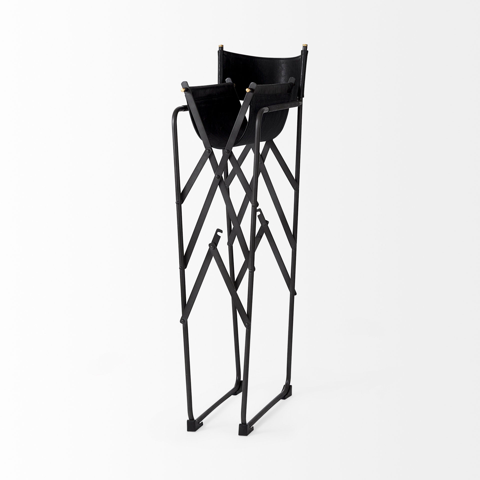 Direttore Bar Counter Stool Black Leather | Black Iron | Bar - bar-stools