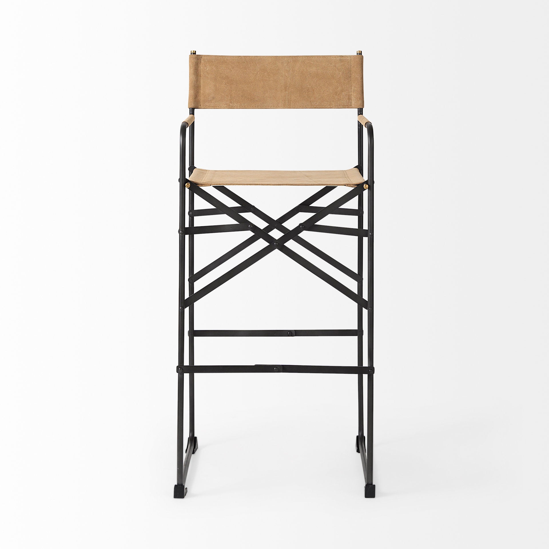 Direttore Bar Counter Stool Brown Leather | Black Iron | Bar - bar-stools