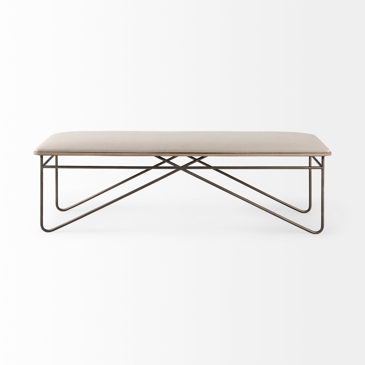Camille 55.5L x 16.0W x 17.0H Cream Fabric Seat W/ Metal Frame Bench