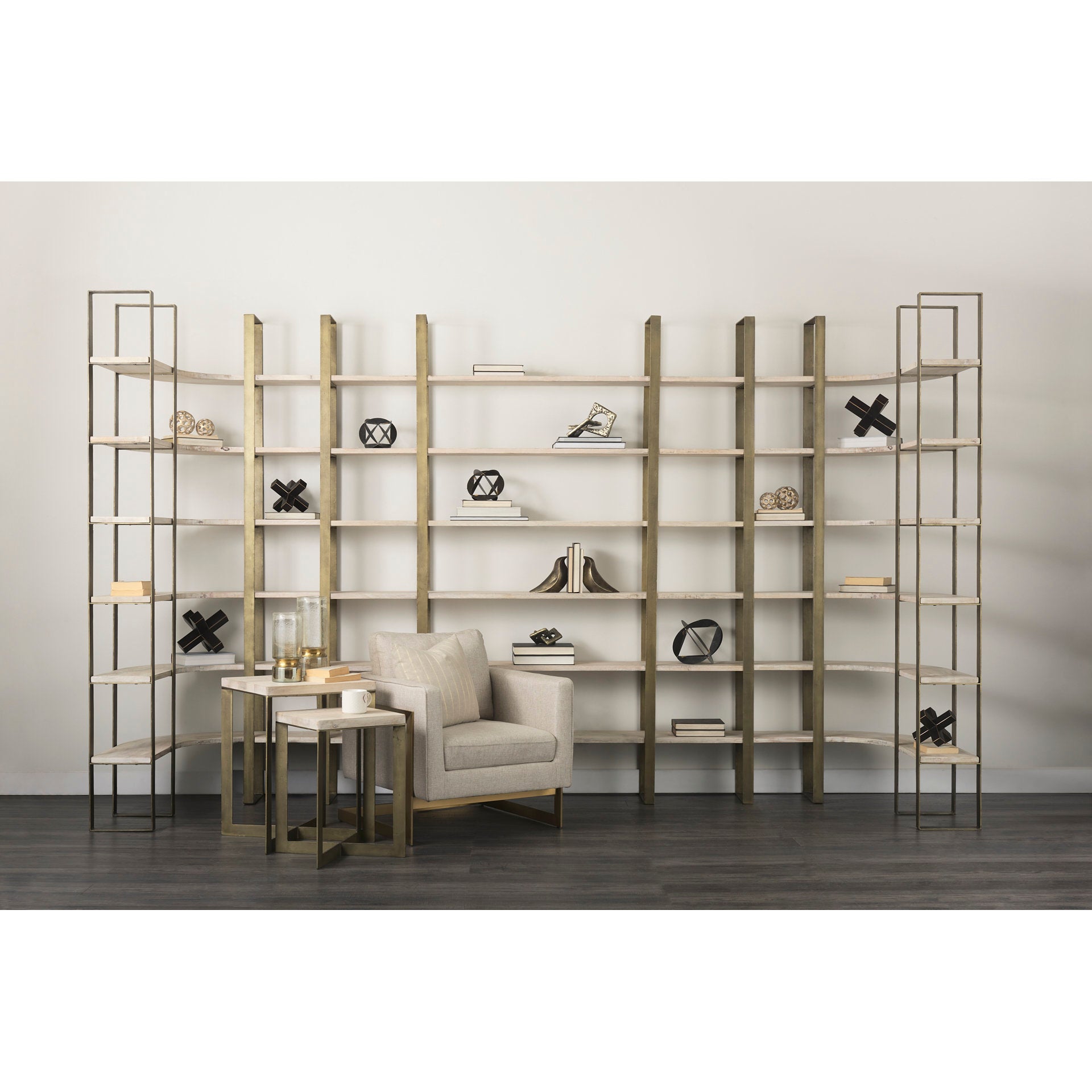 Taunton Shelving Unit Light Brown Wood | Gold Metal - shelving